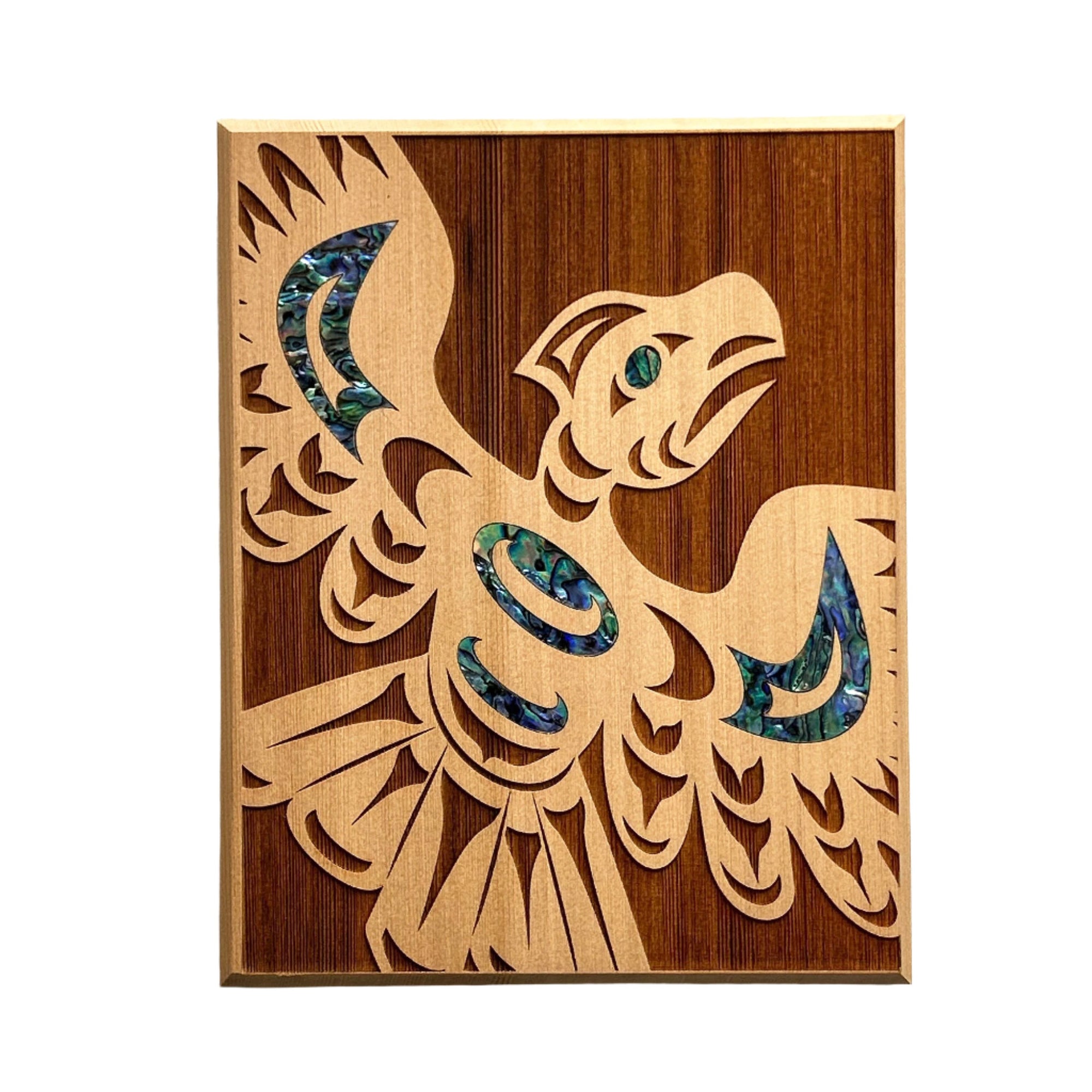 Shain Jackson Thunderbird Cedar Plaque / Abalone Inlay - Spirit Works Limited - Plaques - House of Himwitsa Art Gallery