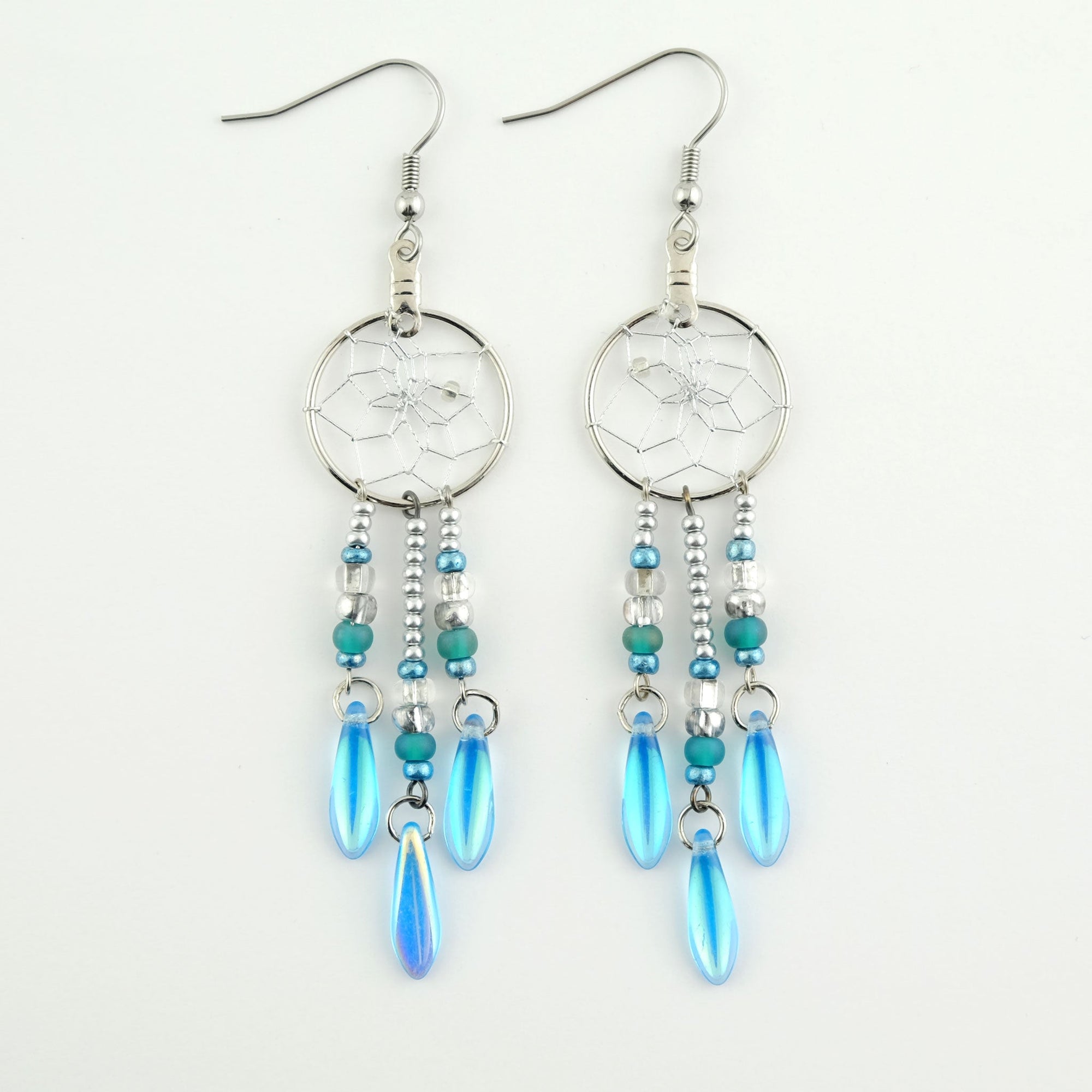 Earrings Dream Catcher 075" with Glass Dagger Beads