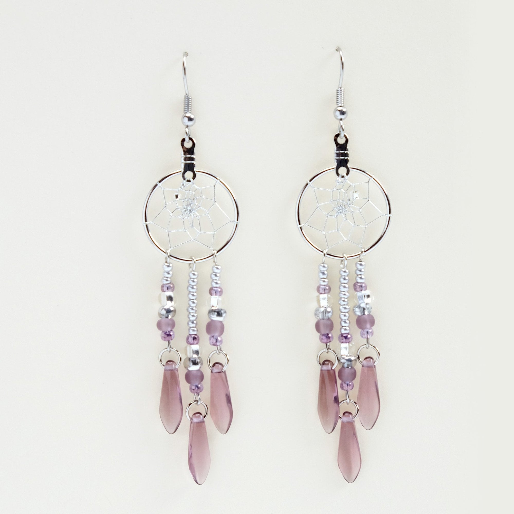 Earrings Dream Catcher .75" with Glass Dagger Beads -  - Earrings - House of Himwitsa Art Gallery