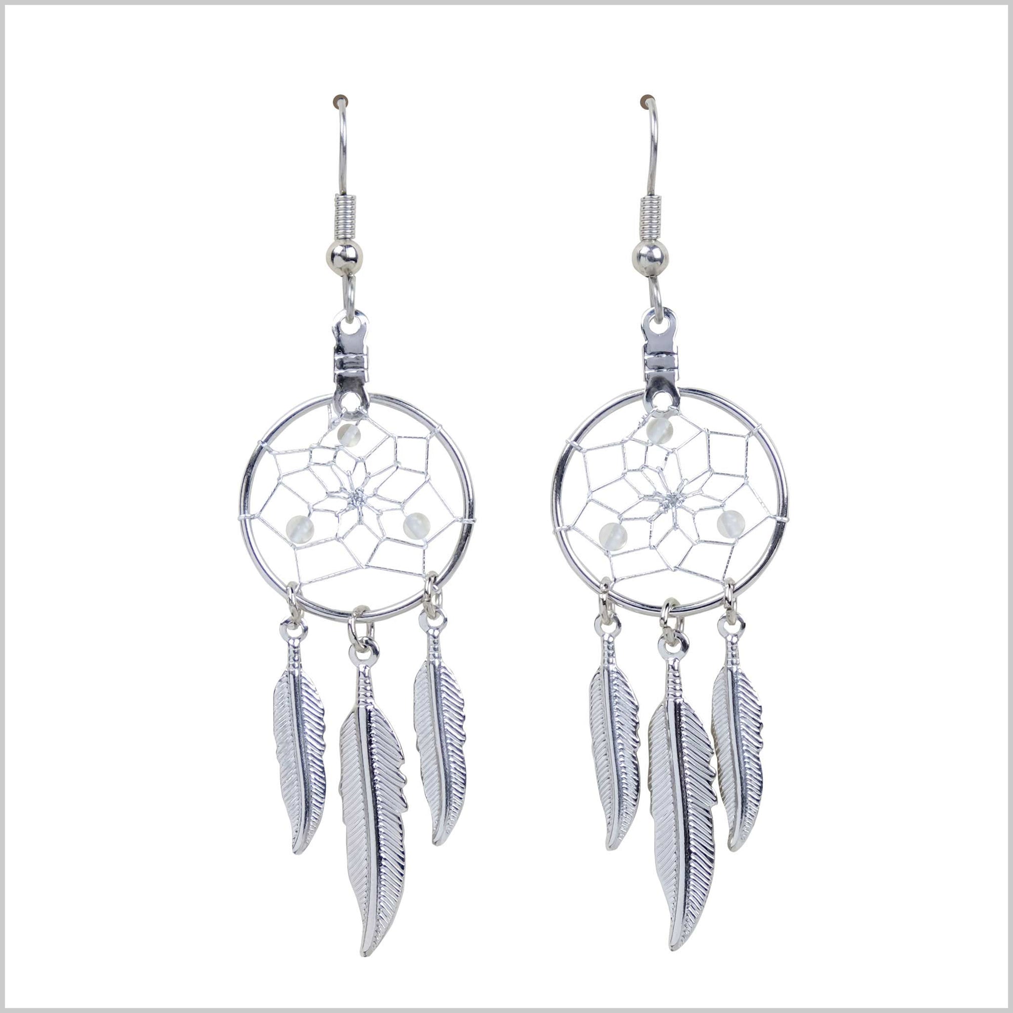 Dream Catcher Earrings Birthstone "April-Clear Quartz" Jewellery -  - Earrings - House of Himwitsa Art Gallery