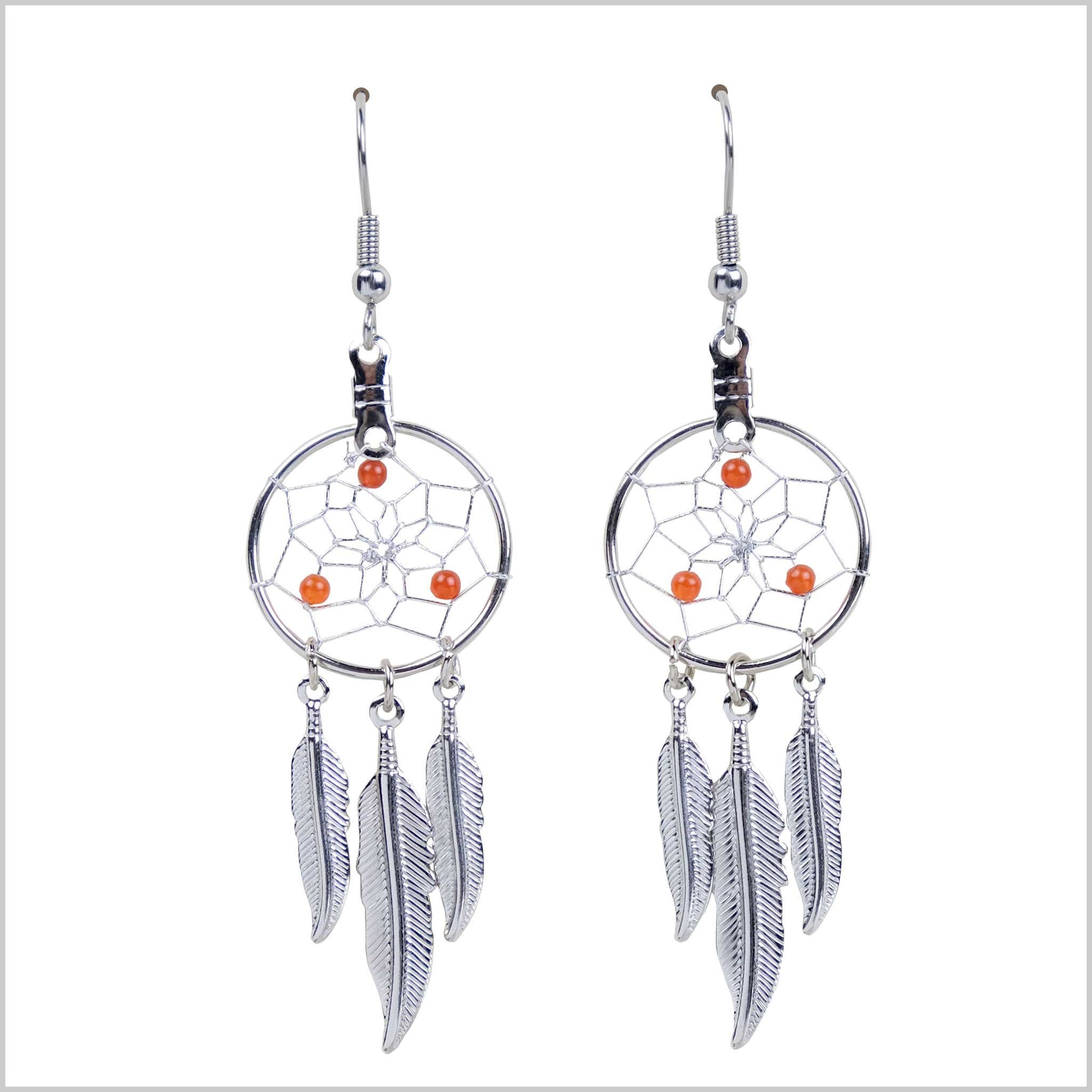 Dream Catcher Earrings Birthstone "July-Carnelian"