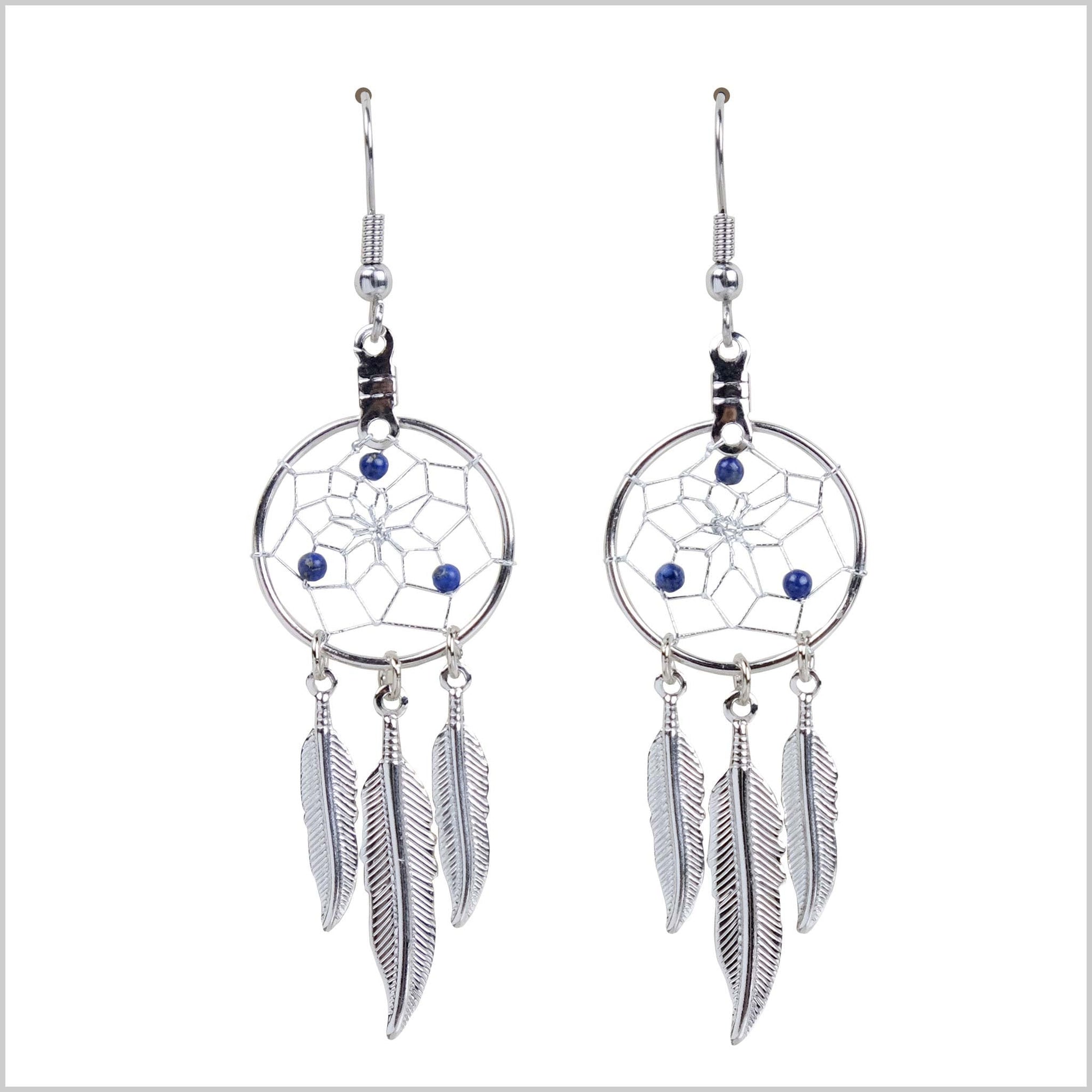 Dream Catcher Earrings Birthstone "September-Lapis" -  - Earrings - House of Himwitsa Art Gallery