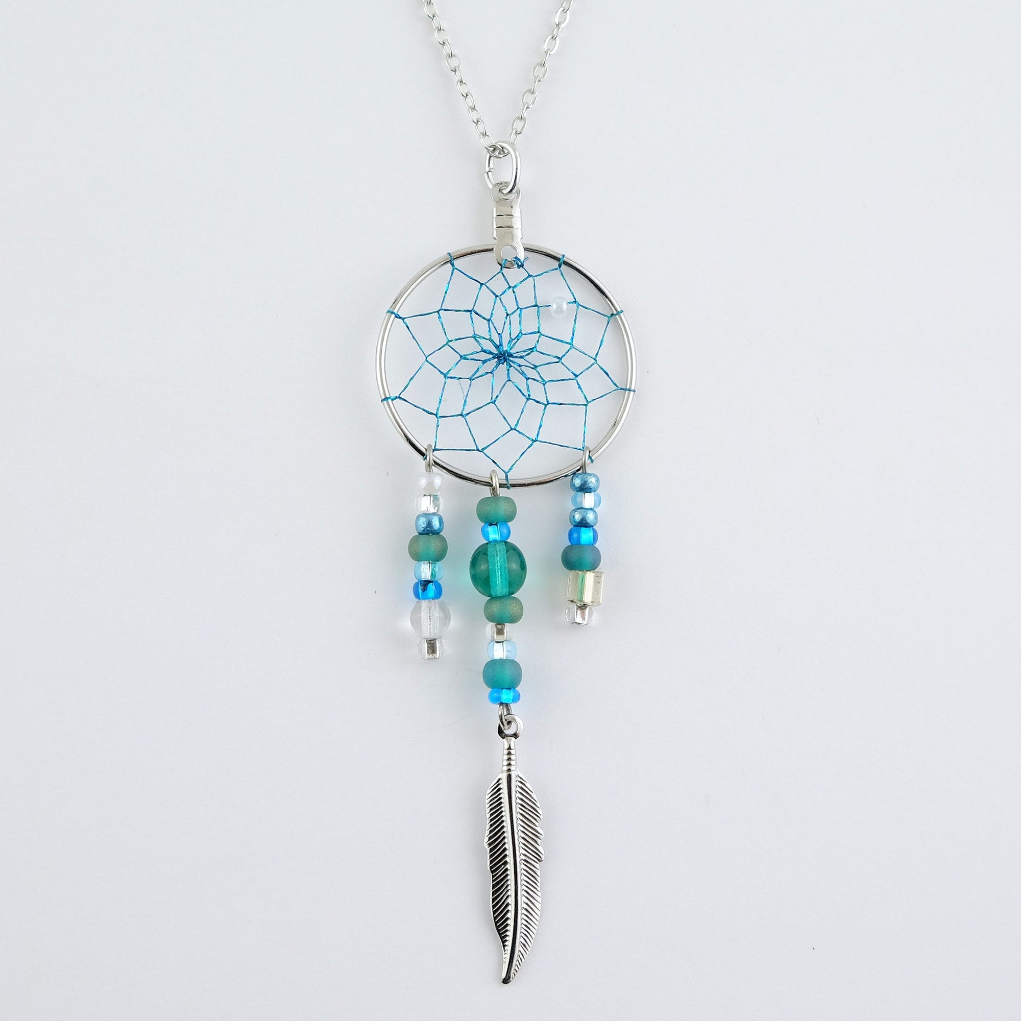 Magical 1" Dream Catcher Pendant Jewellery "Turquoise/Green" -  - Silver Pendant - House of Himwitsa Art Gallery