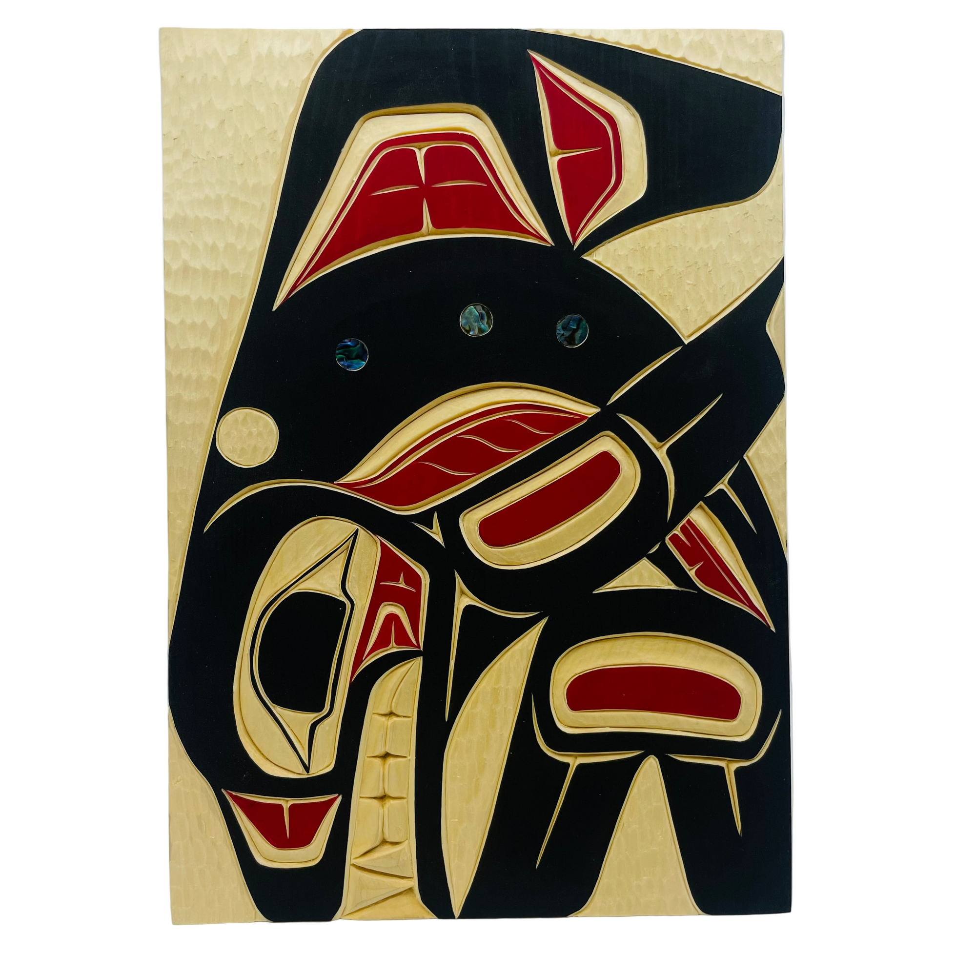 Randy Adams 8" x 11" Orca Abalone Inlay Yellow Cedar Panel -  -  - House of Himwitsa Art Gallery