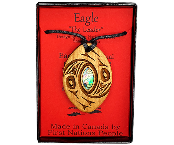 WOOD PENDANTS - Light Cherry / Twin Eagles - 209WPL - House of Himwitsa Native Art Gallery and Gifts