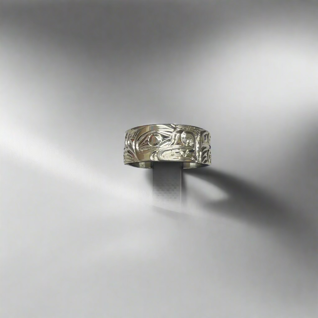 Ron Jackson Bear 3/8" Silver Tapered Band Rings Size 9 -  - Jewellery - House of Himwitsa Art Gallery