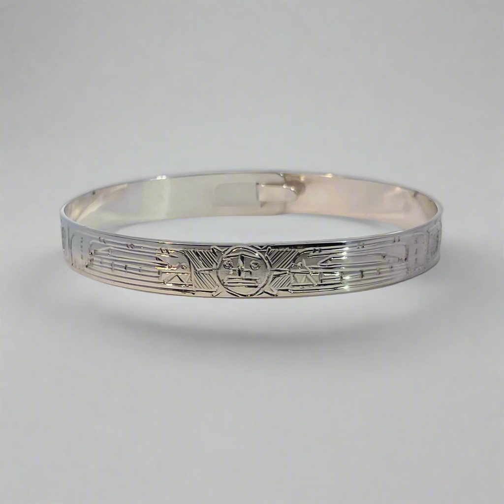 Gilbert Pat 5/16 Silver Bangle 2 Whales and sun -  - carved jewelry - House of Himwitsa Art Gallery