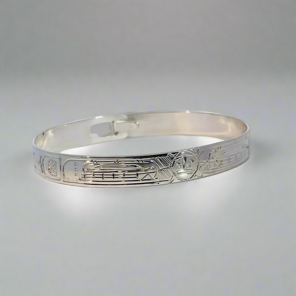 Gilbert Pat 5/16 Silver Bangle 2 Whales and sun -  - carved jewelry - House of Himwitsa Art Gallery