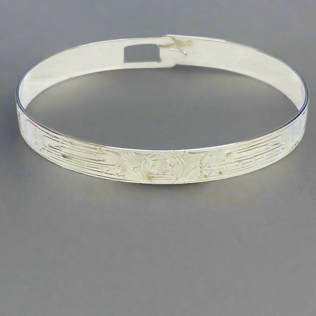 Gilbert Pat 5/16 Silver Bangle 2 Whales and Sun -  - carved jewelry - House of Himwitsa Art Gallery