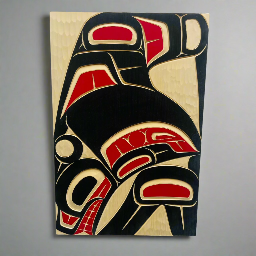 Cecilia AdamsPanel Yellow Cedar Killerwhale 8 x 12" -  - Panel - House of Himwitsa Art Gallery