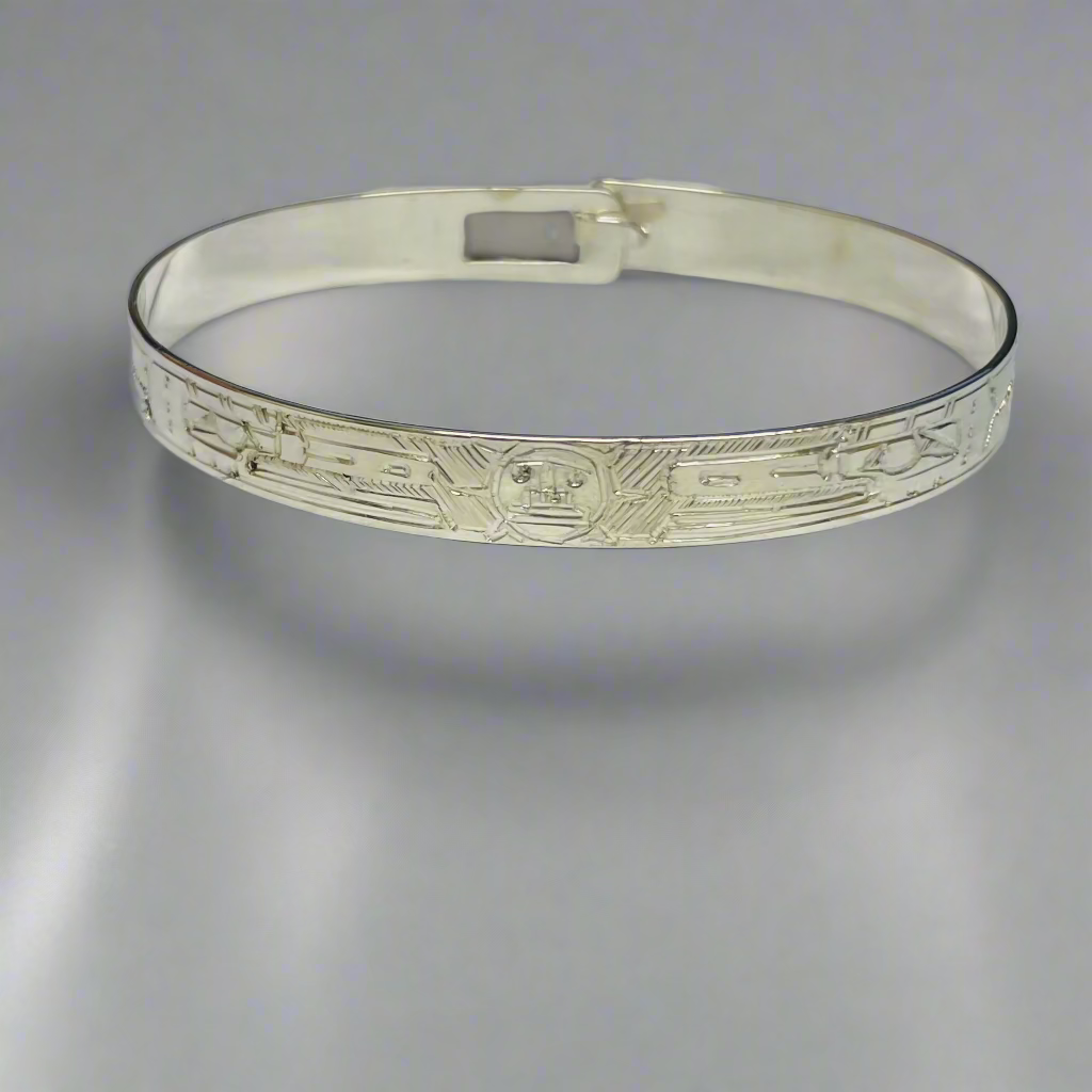 Gilbert Pat 5/16 Silver Bangle 2 Raven and Sun -  - carved jewelry - House of Himwitsa Art Gallery