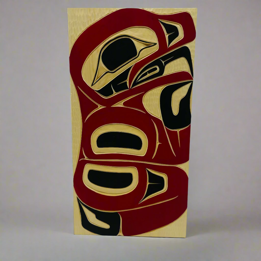 Randy Adams Red Frog Yellow Cedar Panel -  - Panel - House of Himwitsa Art Gallery