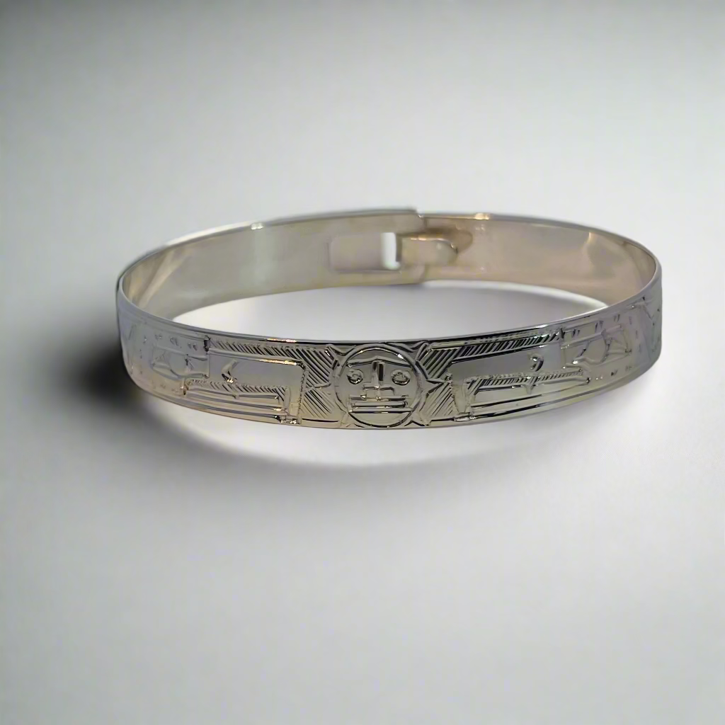 Gilbert Pat 3/8 Silver Bangle 2  Eagles with Sun -  - carved jewelry - House of Himwitsa Art Gallery