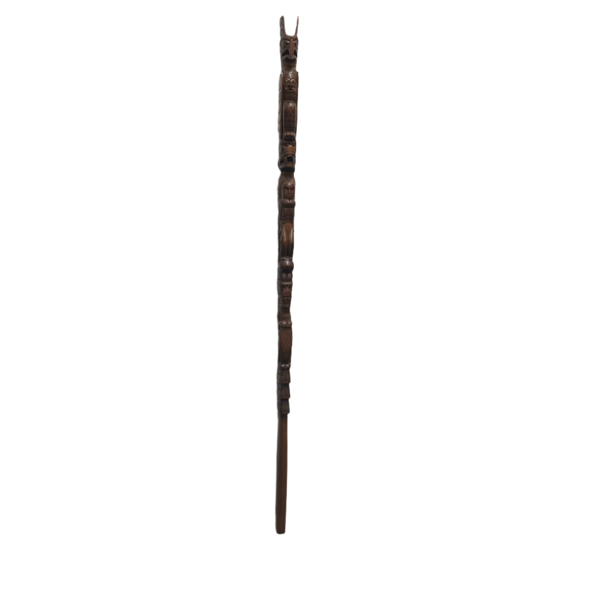 Eric Baker Talking Stick Eagle, Human, Wolf, and Bear -  - talking stick - House of Himwitsa Art Gallery
