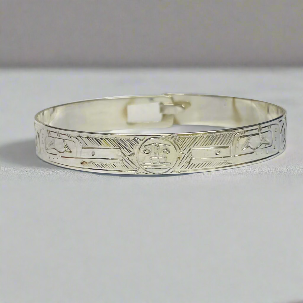 Gilbert Pat 3/8 Silver Bangle 2 Hummingbirds with Sun -  - carved jewelry - House of Himwitsa Art Gallery