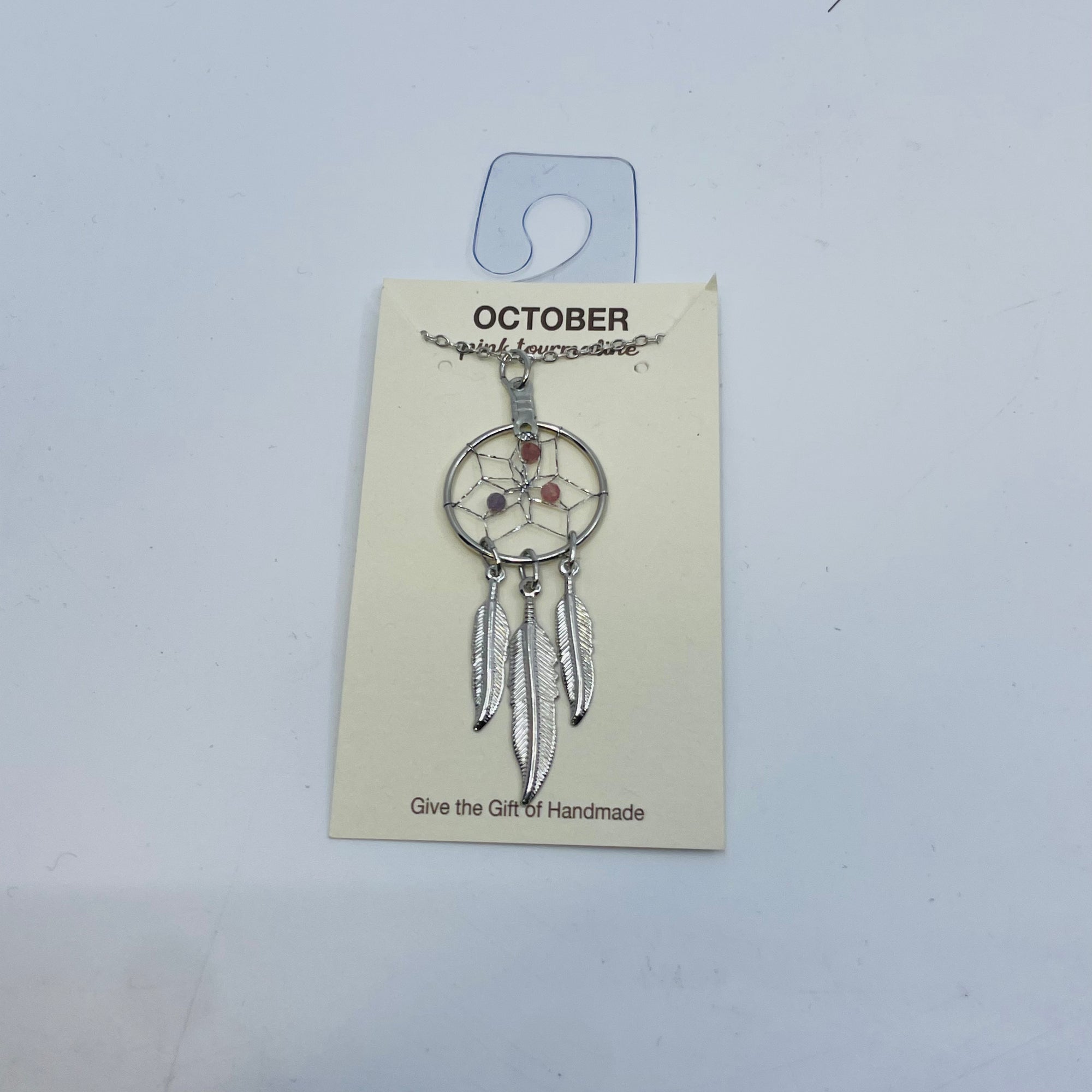 Dream Catcher Pendant Birthstone "Pink Tourmaline" Jewellery -  - Silver Pendant - House of Himwitsa Art Gallery