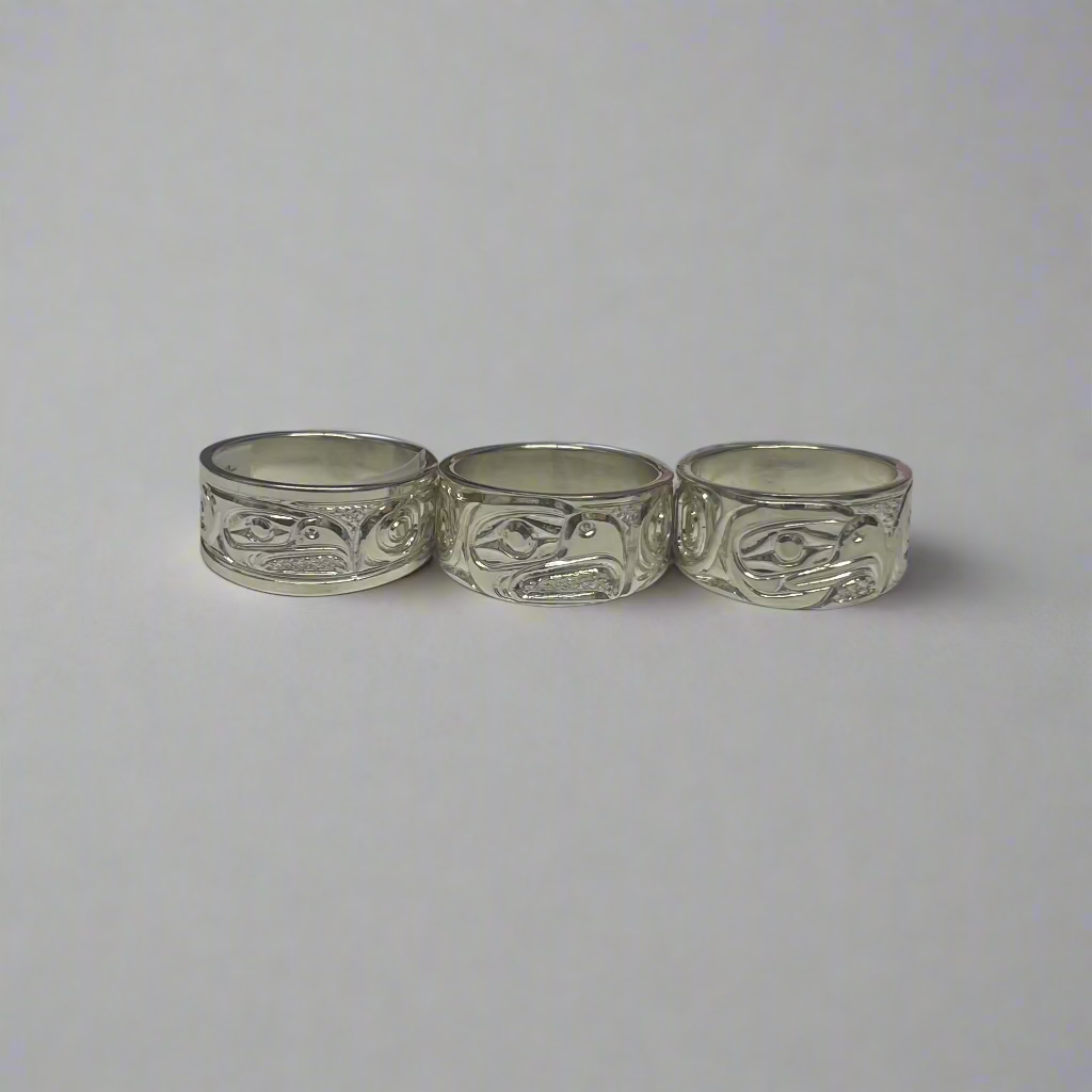 Ron Jackson Eagle 3/8" Silver Tapered Band Rings Size 7 -  - Jewellery - House of Himwitsa Art Gallery