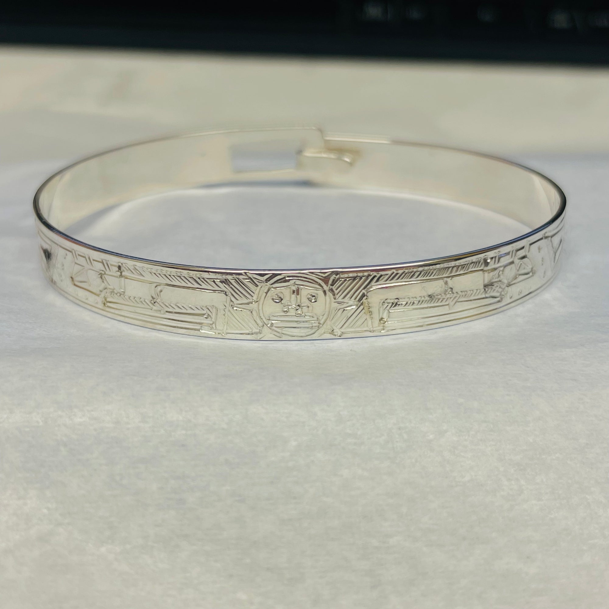 Gilbert Pat 5/16 Silver Bangle 2 Eagle and Sun -  - carved jewelry - House of Himwitsa Art Gallery