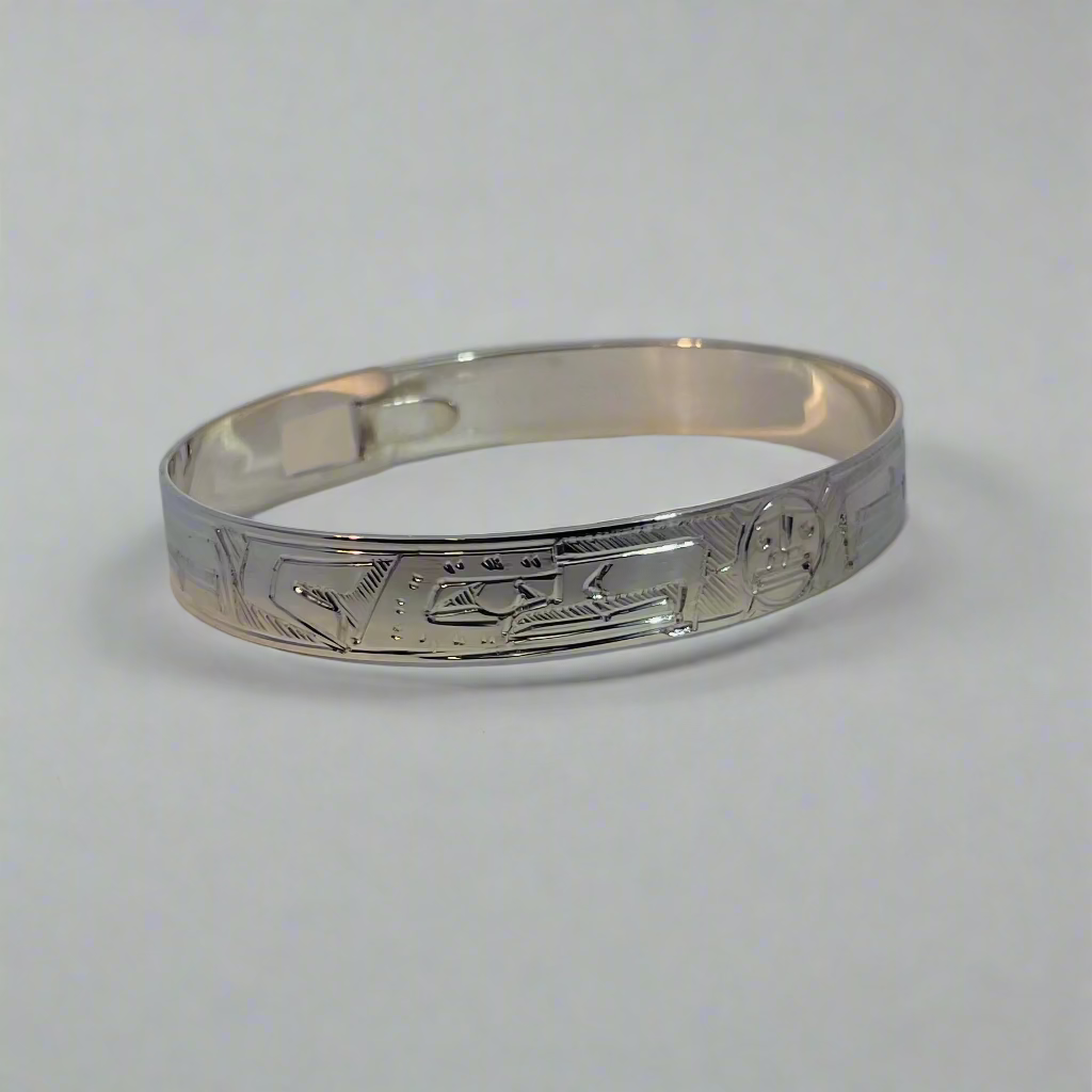 Gilbert Pat 3/8 Silver Bangle 2  Eagles with Sun -  - carved jewelry - House of Himwitsa Art Gallery