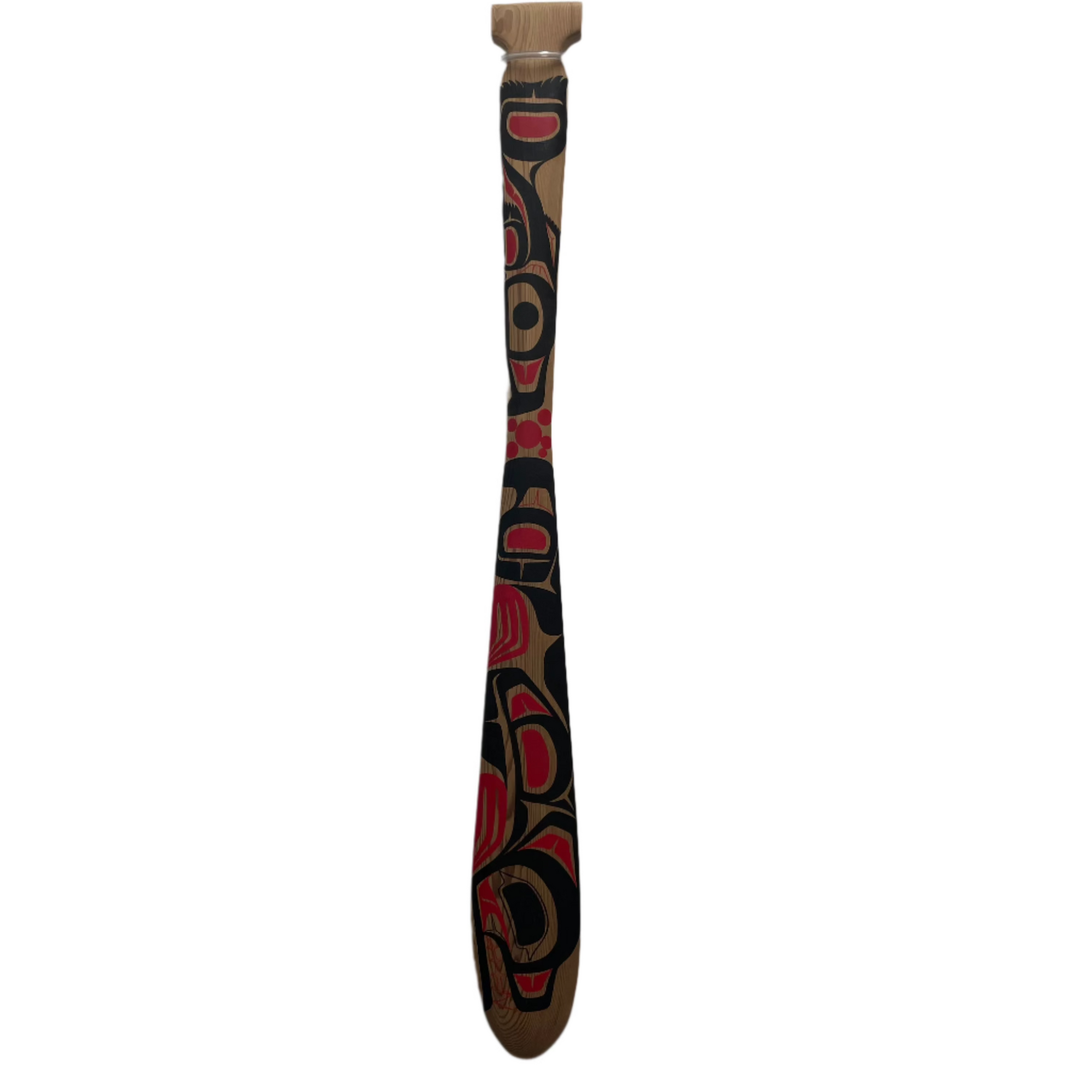 Cecilia Adams Paddle 3'2" Red Cedar Bear With Salmon -  - PADDLES - House of Himwitsa Art Gallery