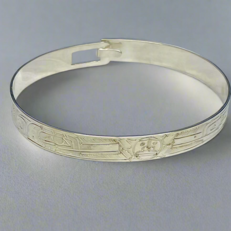 Gilbert Pat 5/16 Silver Bangle 2Hummingbird and Sun -  - carved jewelry - House of Himwitsa Art Gallery