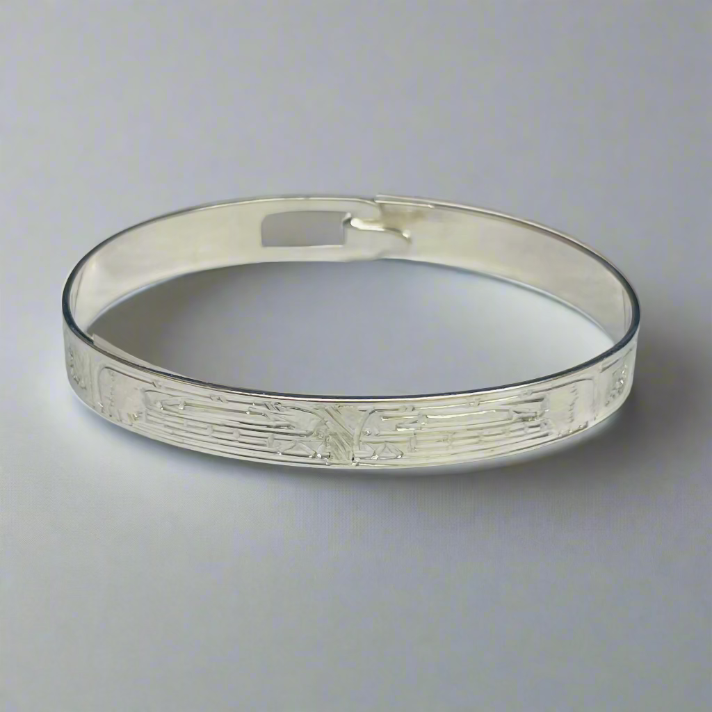 Gilbert Pat 1/4" Silver Youth Bracelet 2 Whales -  - Silver Bracelet - House of Himwitsa Art Gallery
