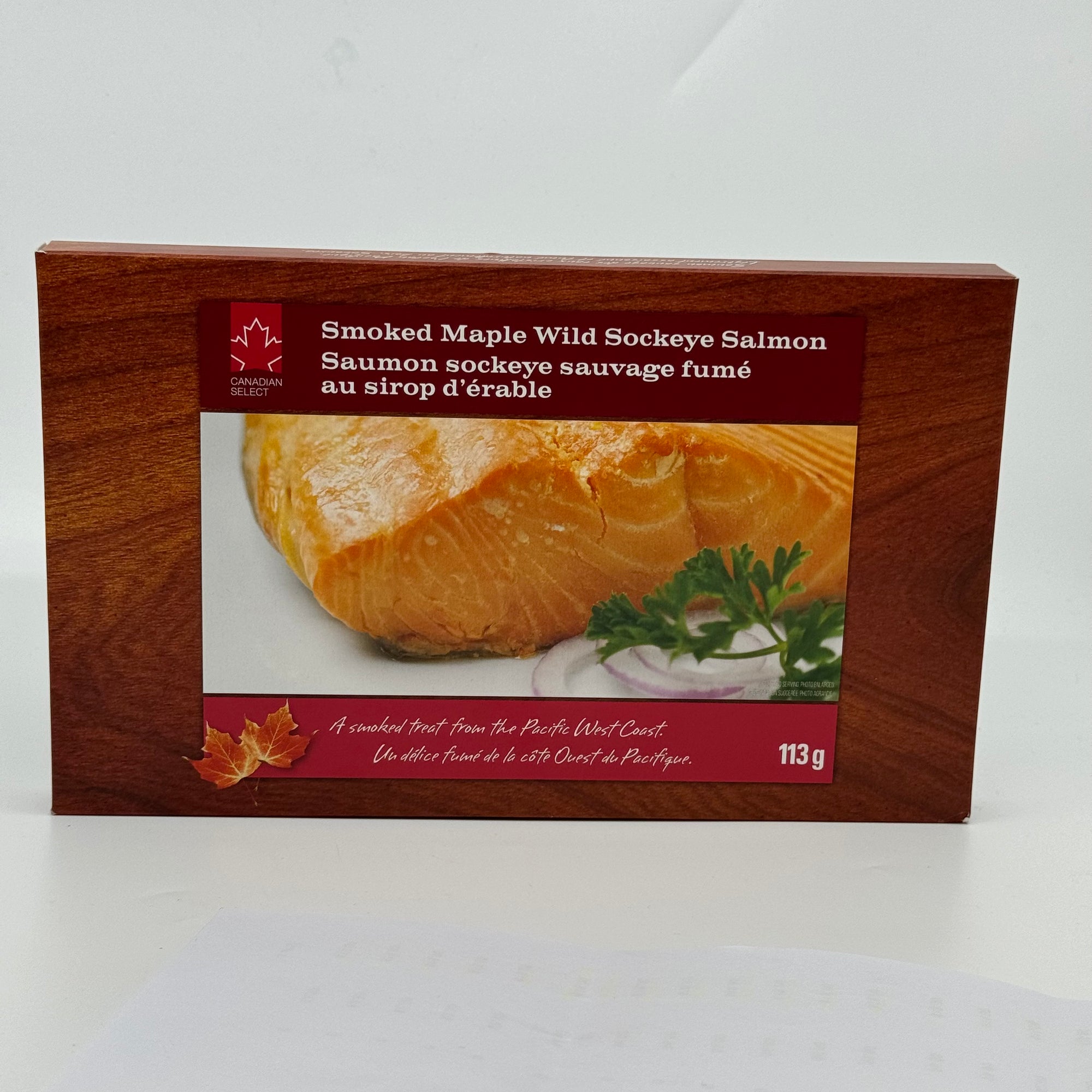 Smoked Wild Maple Sockeye Salmon Traditional Box 4oz - Canadian Select - Smoked Salmon - House of Himwitsa Art Gallery