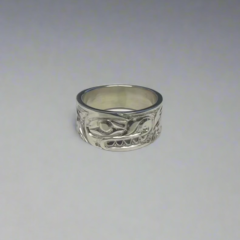 Ron Jackson wolf 3/8" Silver Tapered Band Rings Size 7 -  - Jewellery - House of Himwitsa Art Gallery