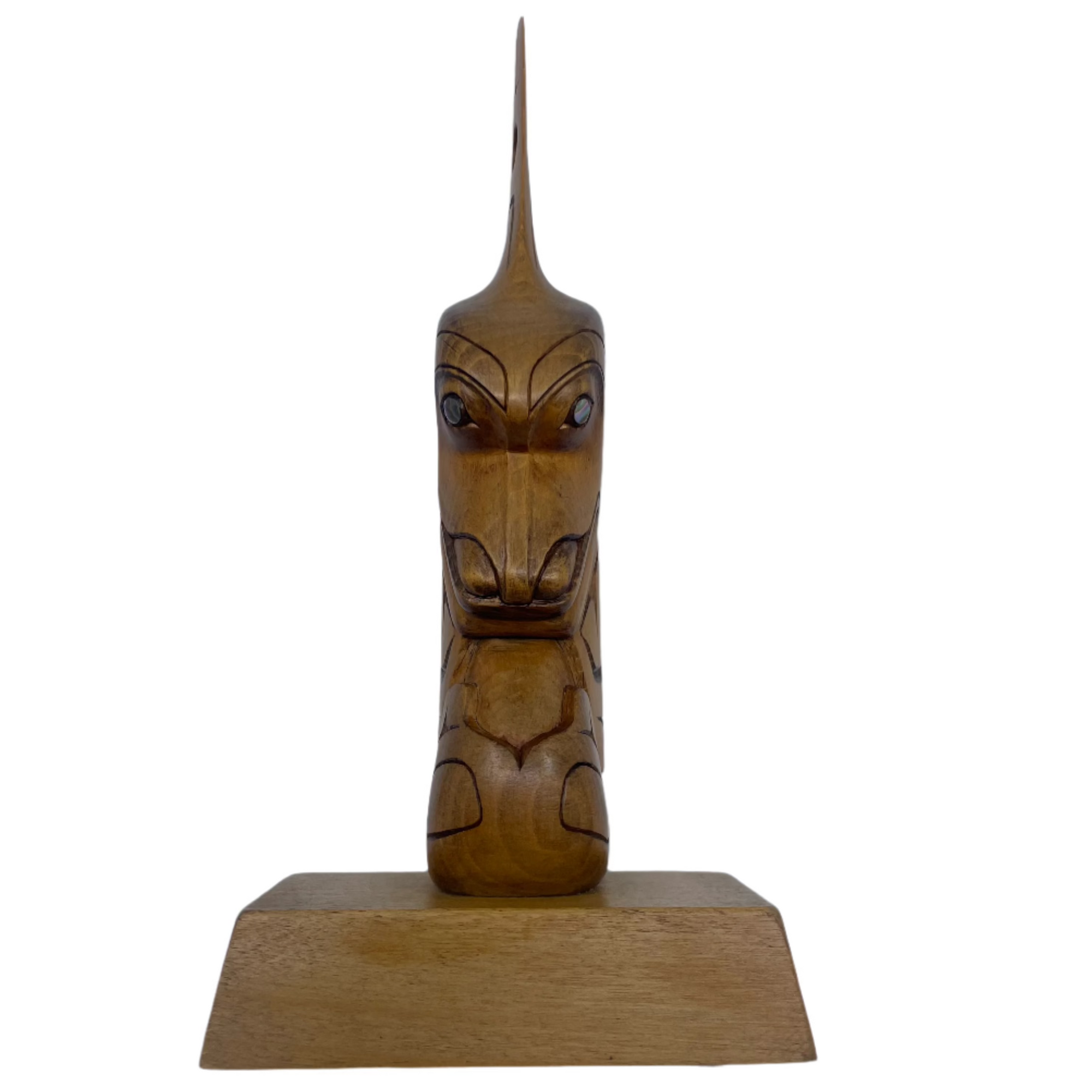 Gerry Dudoward Cedar Totem Killer WHALE with Mother of Pearl inlay Eyes -  - Totems - House of Himwitsa Art Gallery