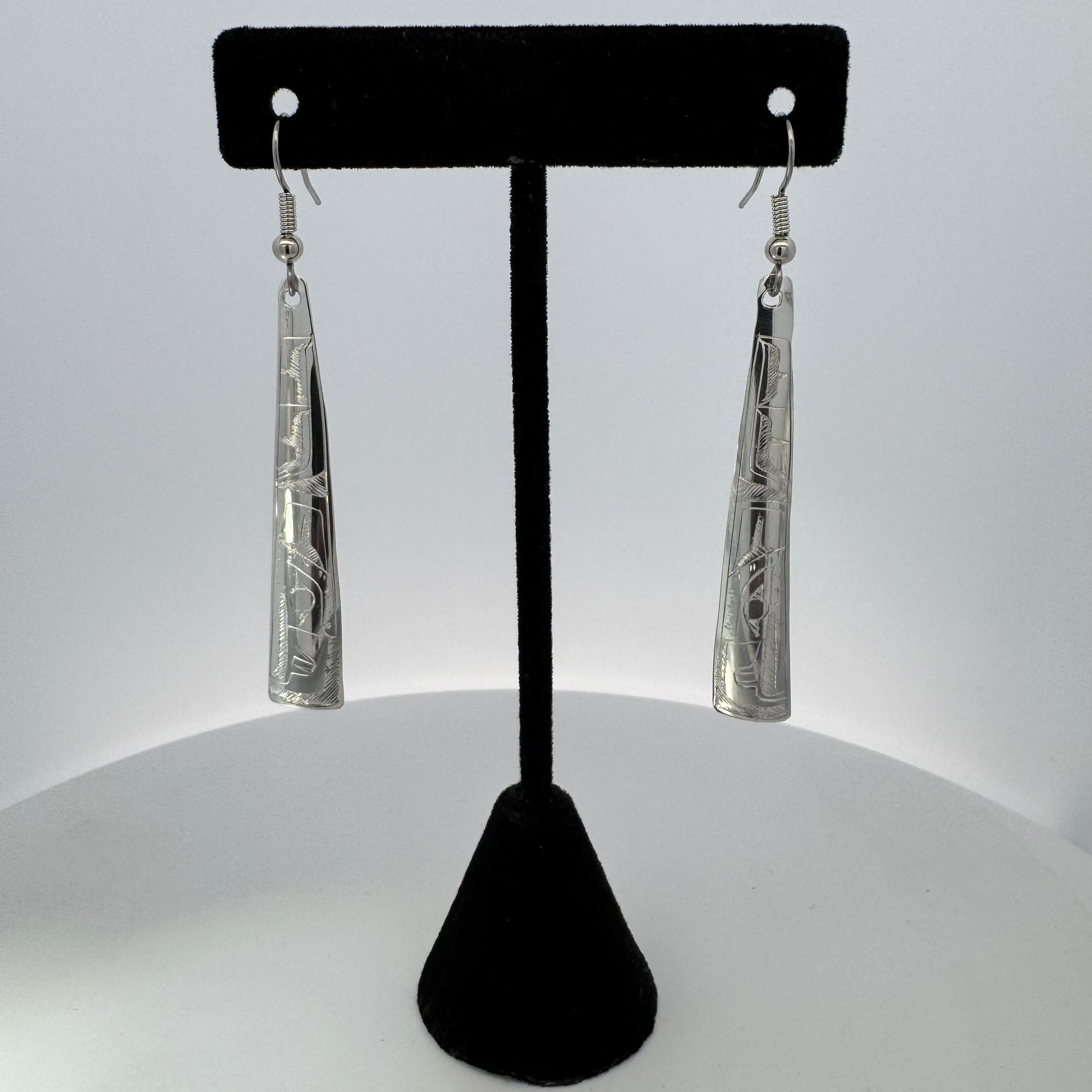 Gilbert Pat 2" Silver Earrings Long Triangle -  - Silver Earrings - House of Himwitsa Art Gallery