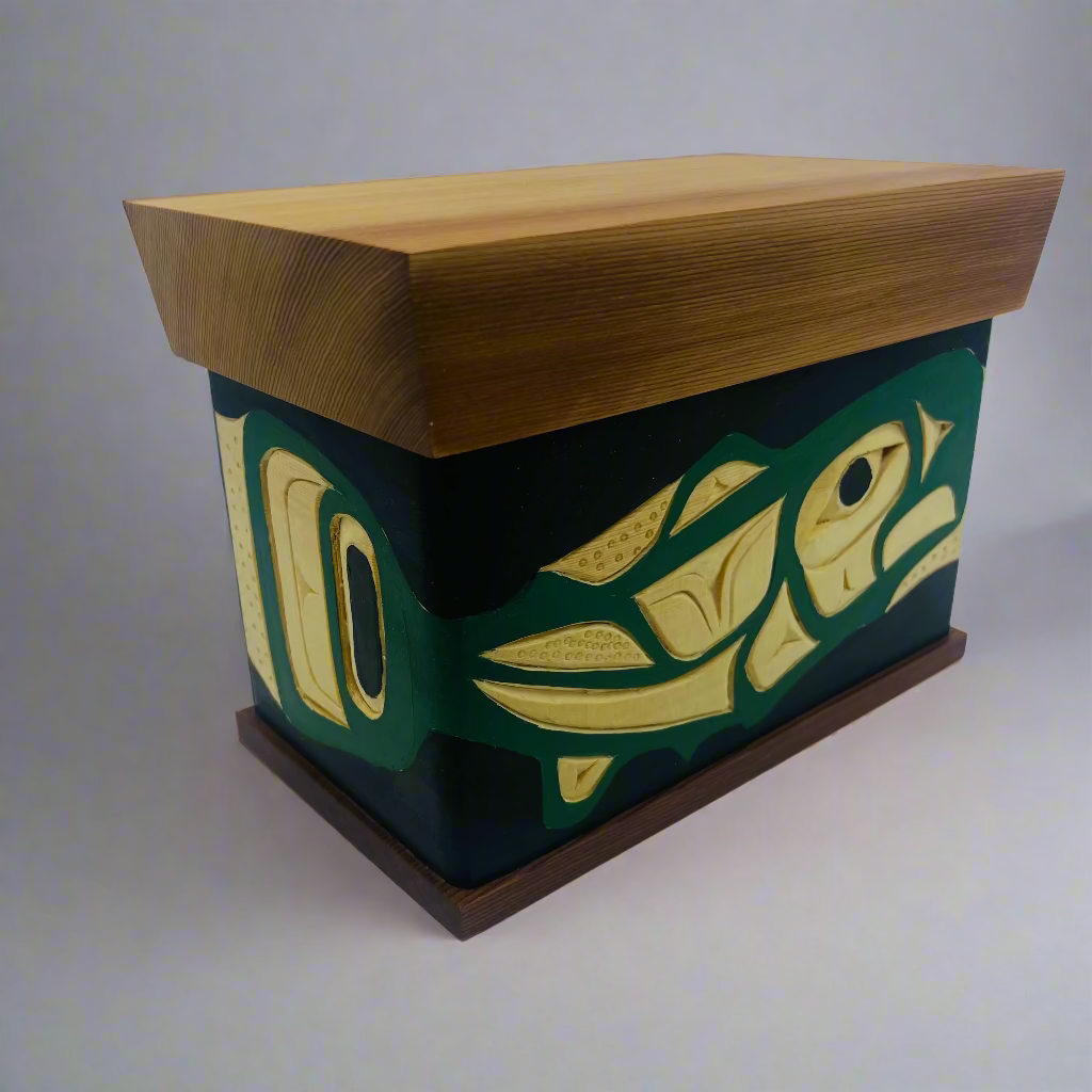 Joe Campbell Yellow Cedar Bentwood Box Salmon -  - Carving - House of Himwitsa Art Gallery