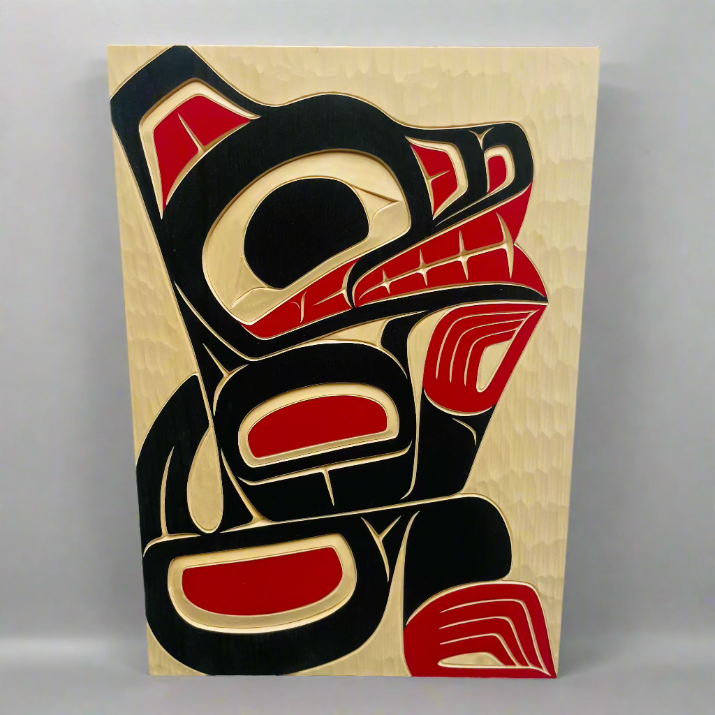 Cecilia Adams Panel Yellow Cedar Wolf 8 x 12" -  - Panel - House of Himwitsa Art Gallery