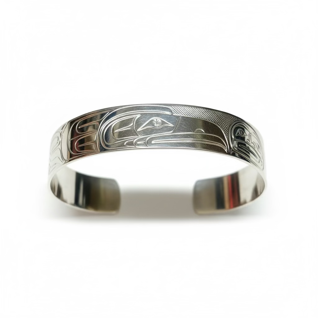 Travis Henry 1/2" Silver Bracelet Eagle and Orca