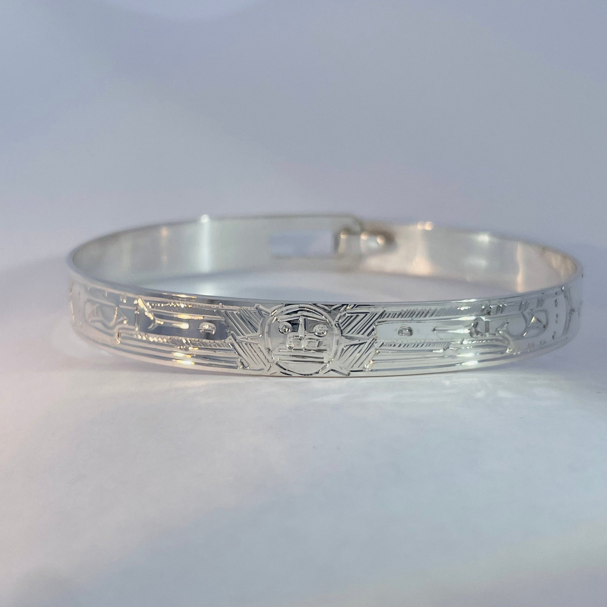 Gilbert Pat 1/4" Raven and Sun Silver Bangle -  - Silver Bangle - House of Himwitsa Art Gallery