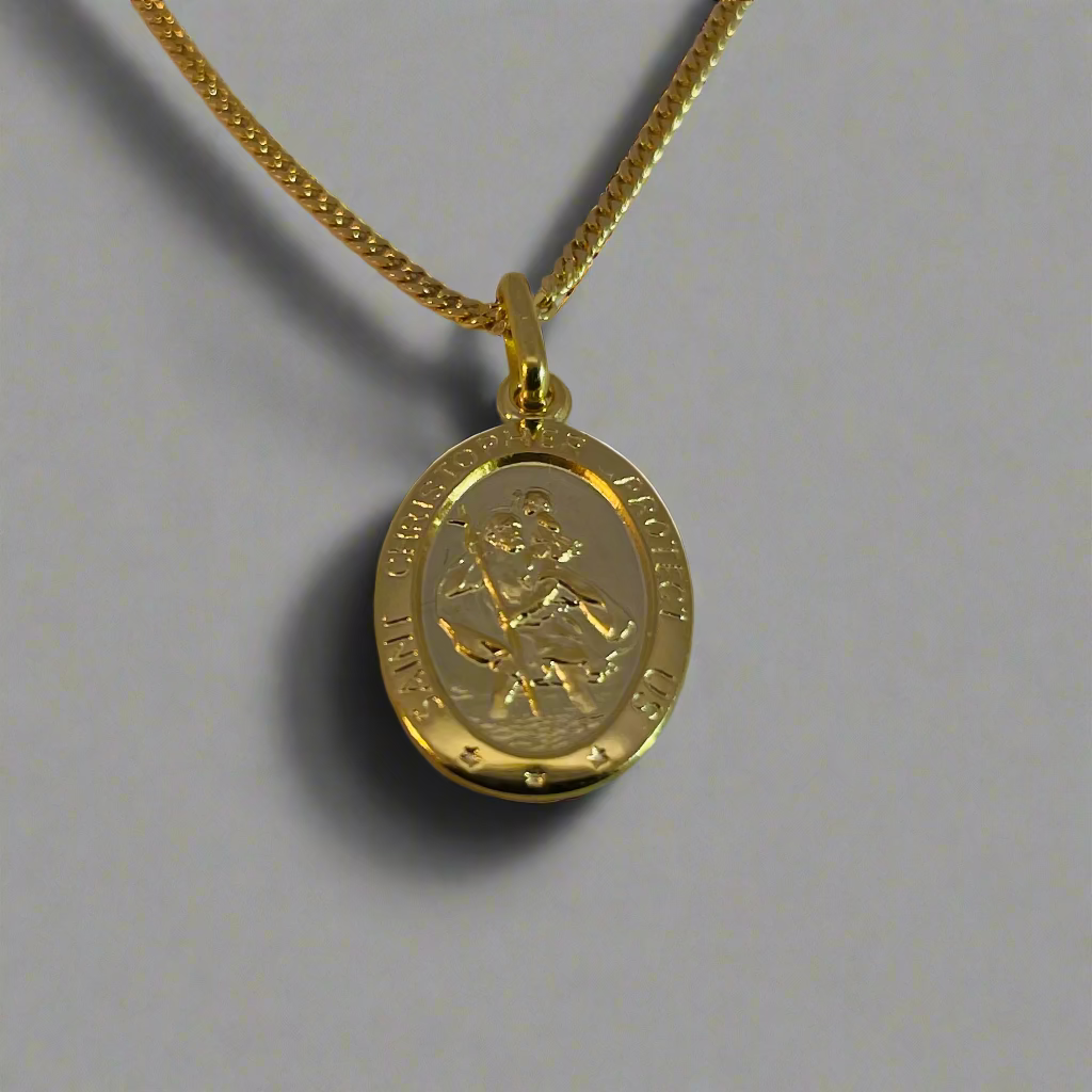 Gold Plated Medium Oval St. Christopher Medal -  -  - House of Himwitsa Art Gallery