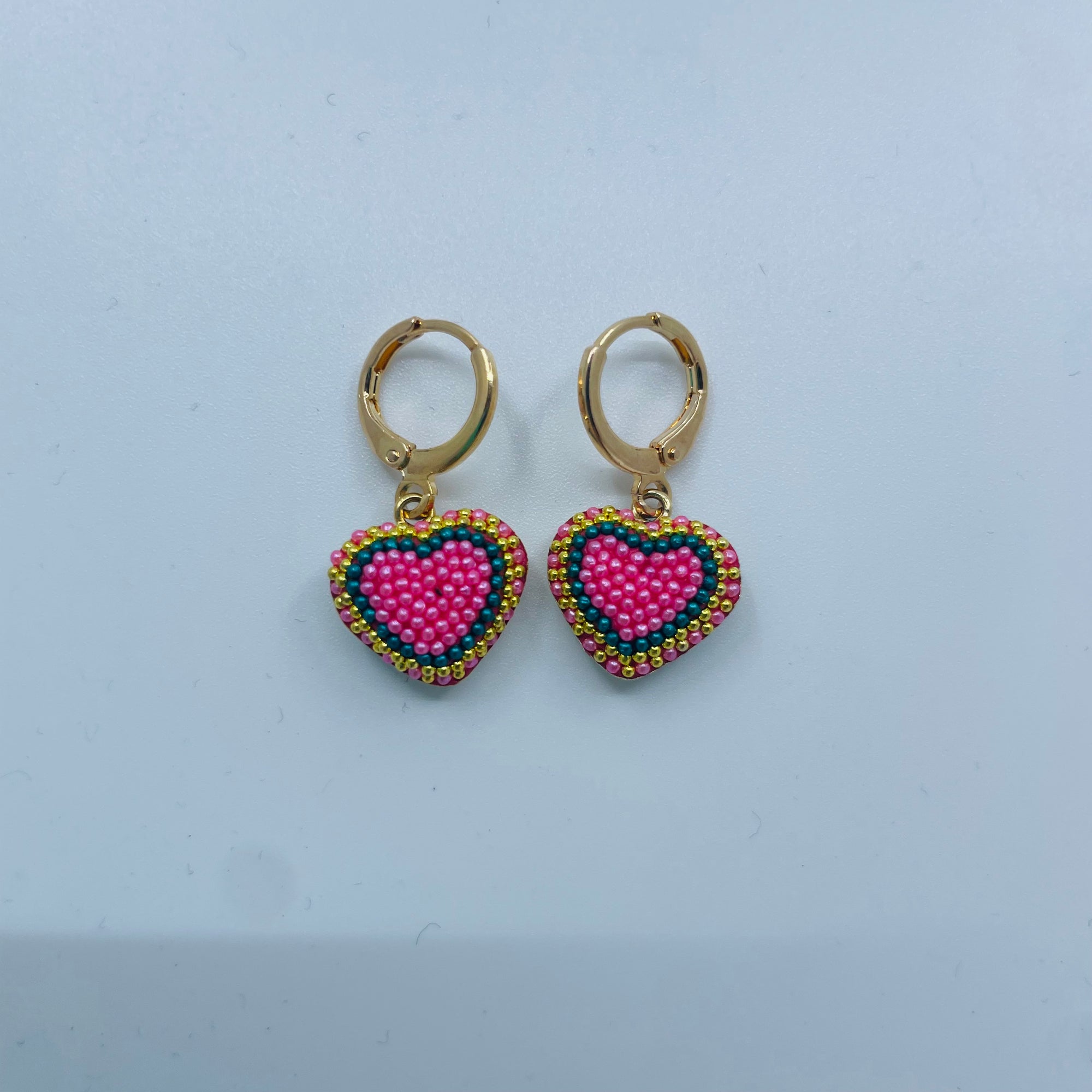 Beaded Earrings Heart and Circle