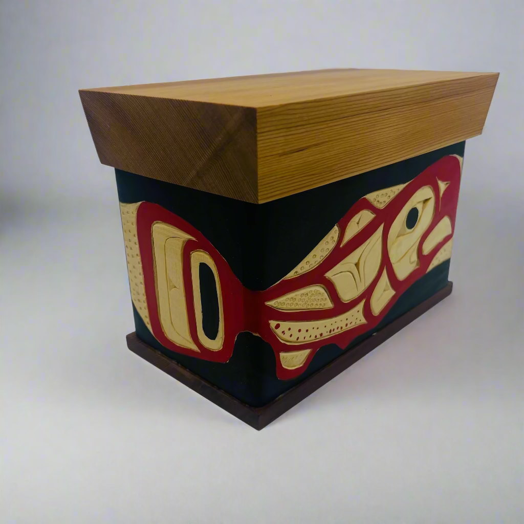 Joe Campbell Yellow Cedar Bentwood Box Salmon -  - Carving - House of Himwitsa Art Gallery