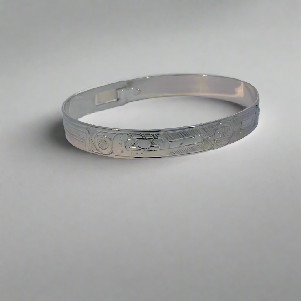 Gilbert Pat 5/16 Silver Bangle 2 Hummingbirds and sun -  - carved jewelry - House of Himwitsa Art Gallery