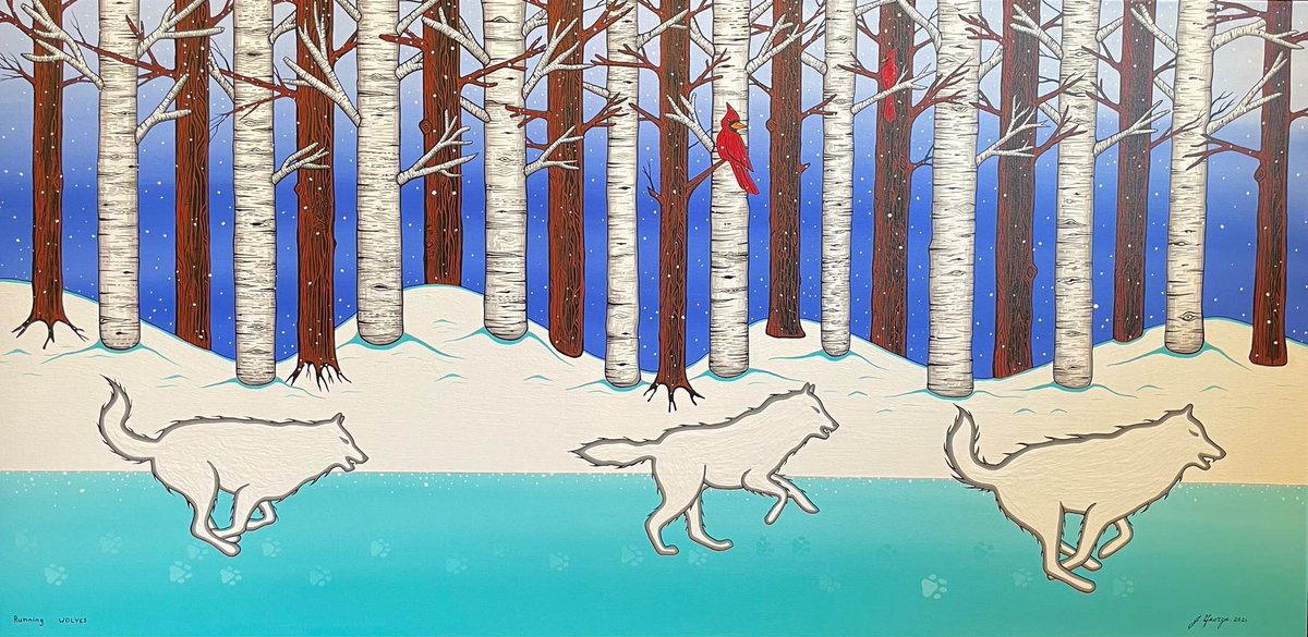 *Art Card Jeffery Red George Running Wolves - *Art Card Jeffery Red George Running Wolves -  - House of Himwitsa Native Art Gallery and Gifts