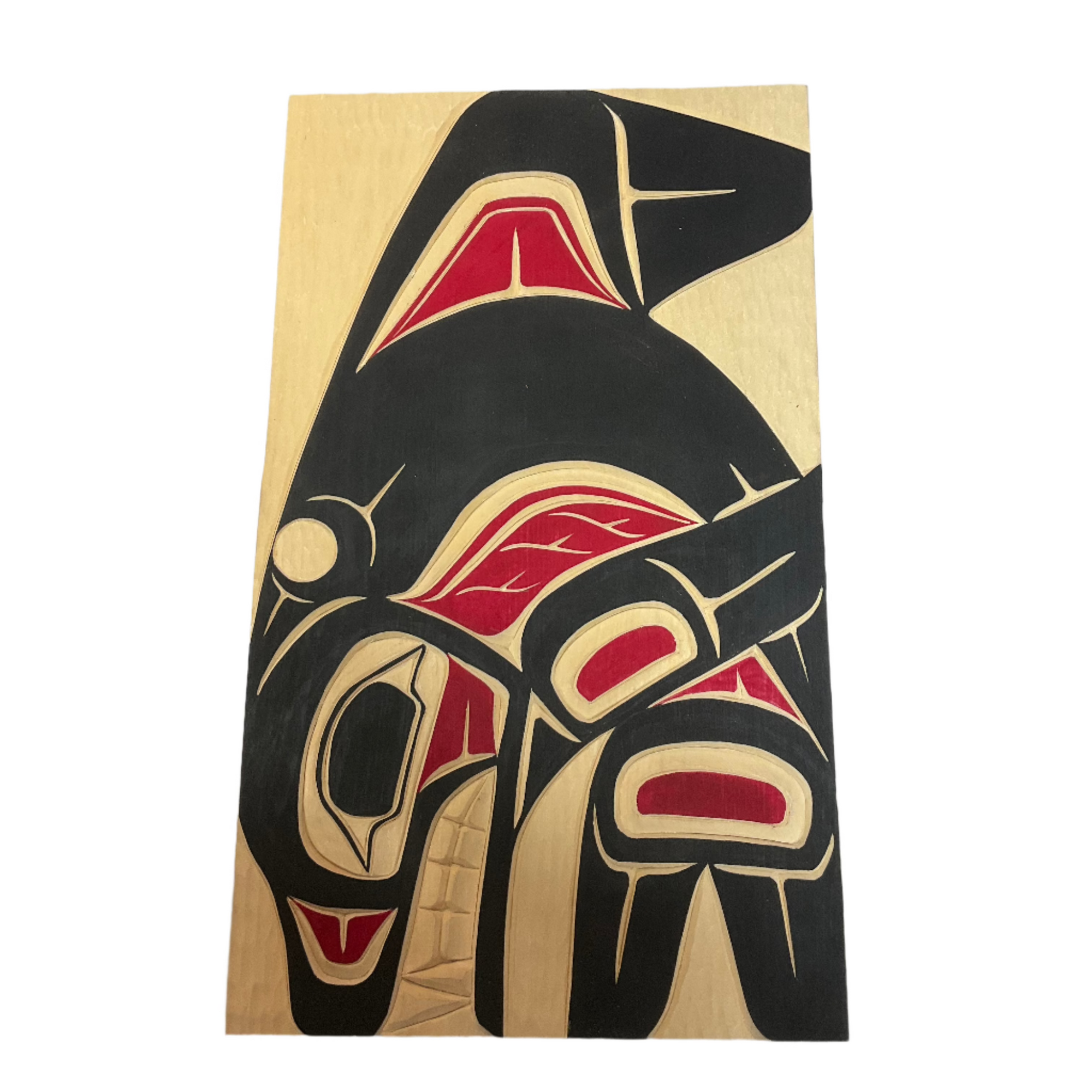 Randy Adams Killer Whale Yellow Cedar Panel 6"X10" Black -  - Panel - House of Himwitsa Art Gallery