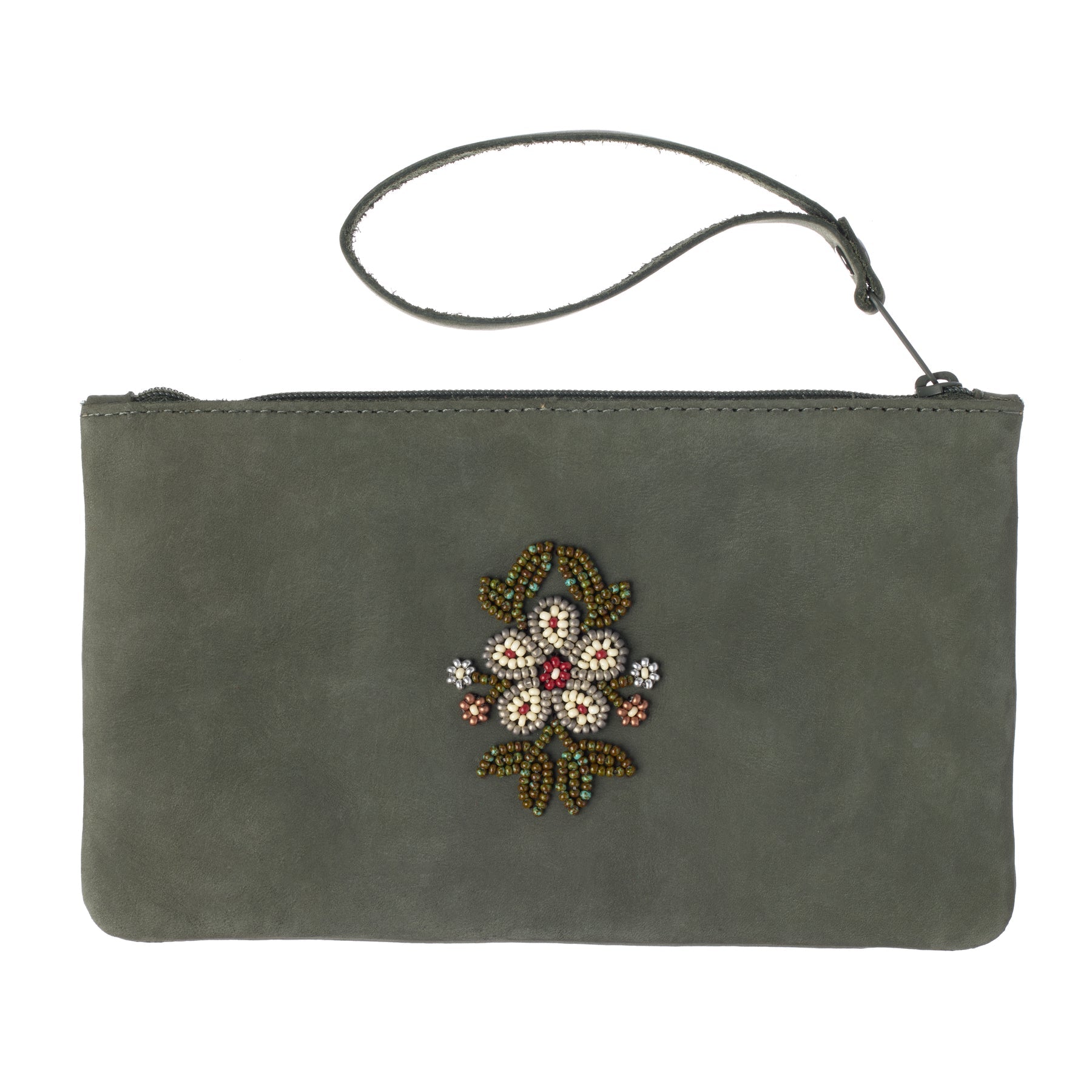 Floret Beaded Wristlet Bag Forest Green
