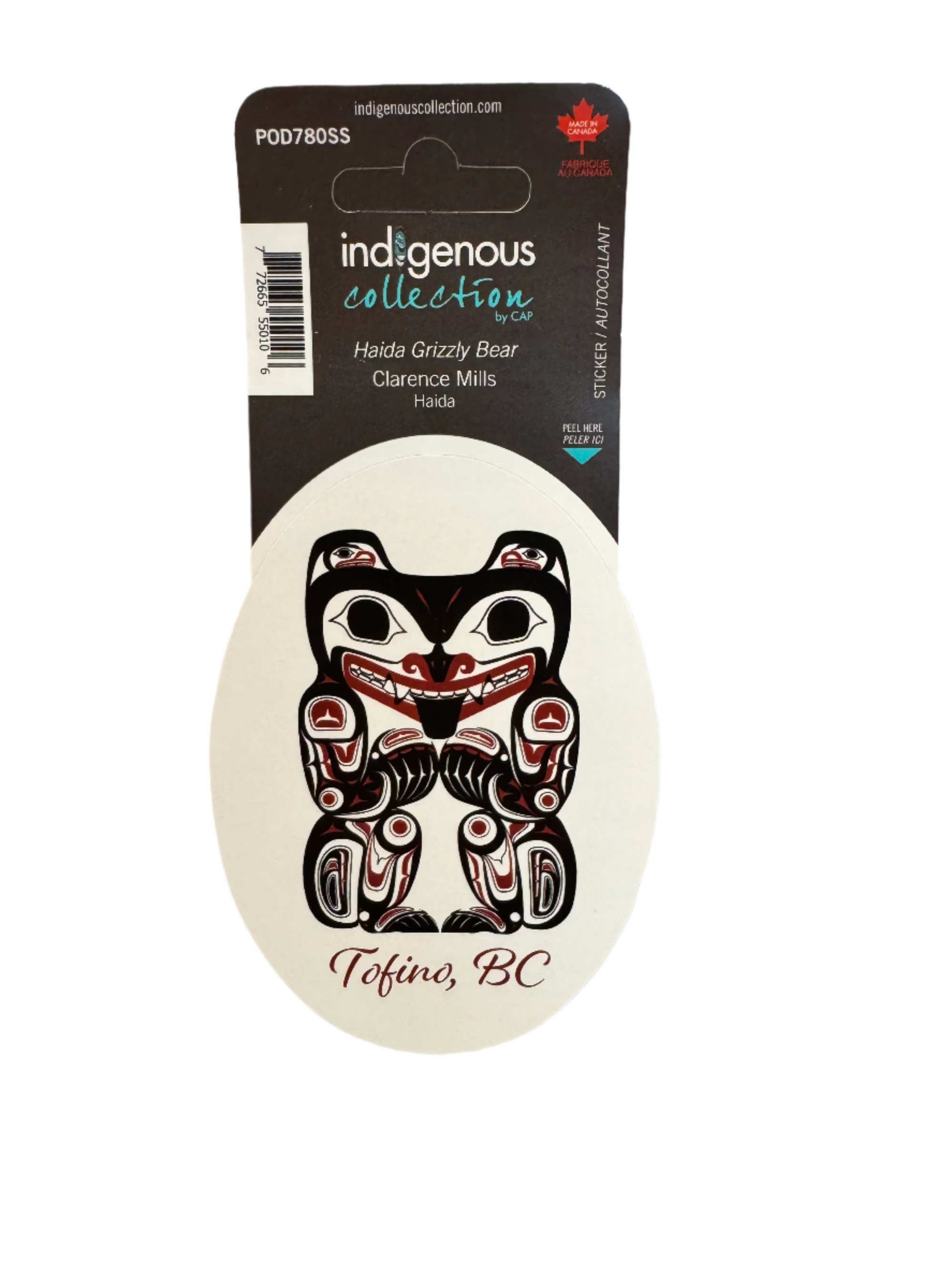 Sticker TOFINO Clarence Mills Grizzly Bear -  - Oval Stickers - House of Himwitsa Art Gallery