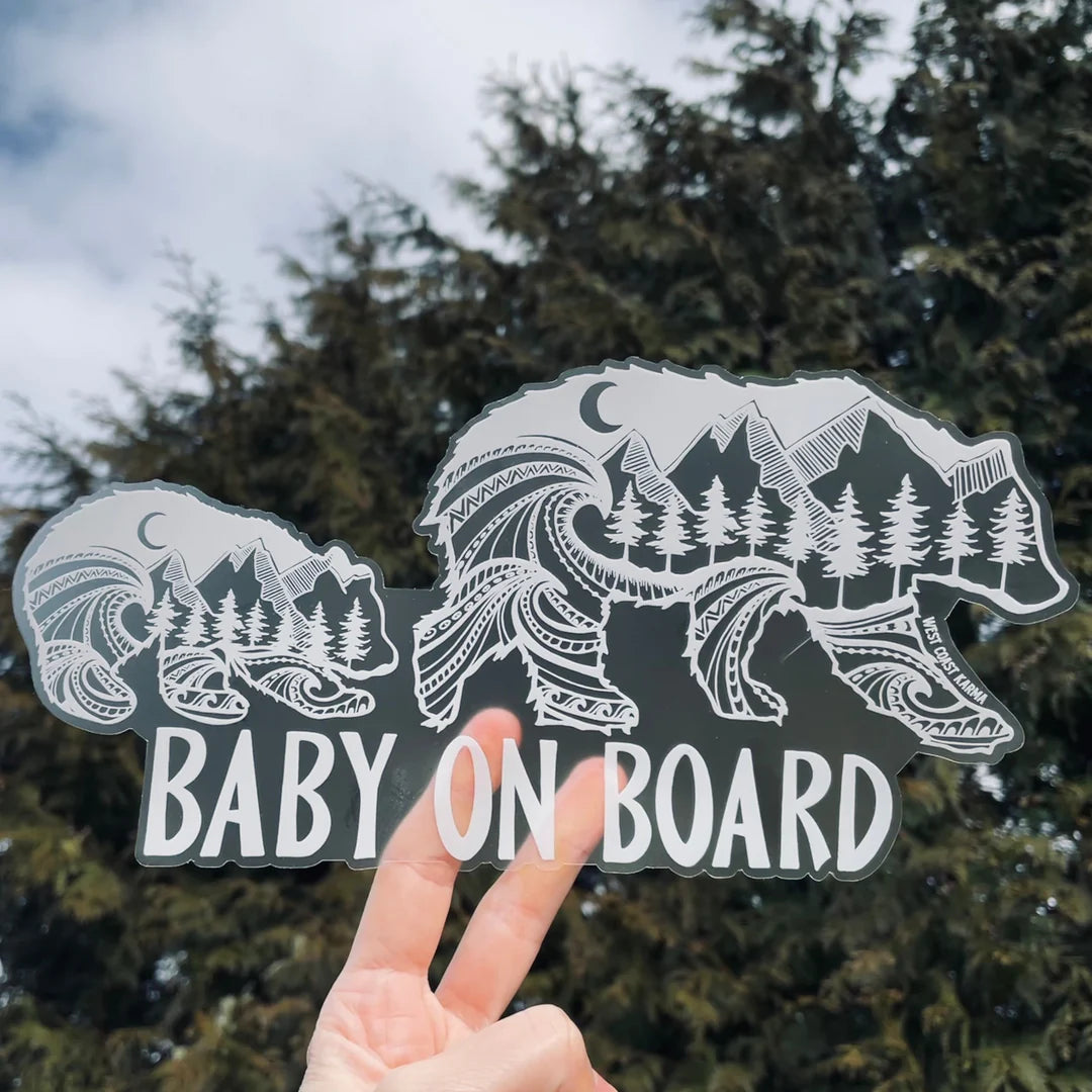 West Coast Karma Decal Bear Baby On Board White