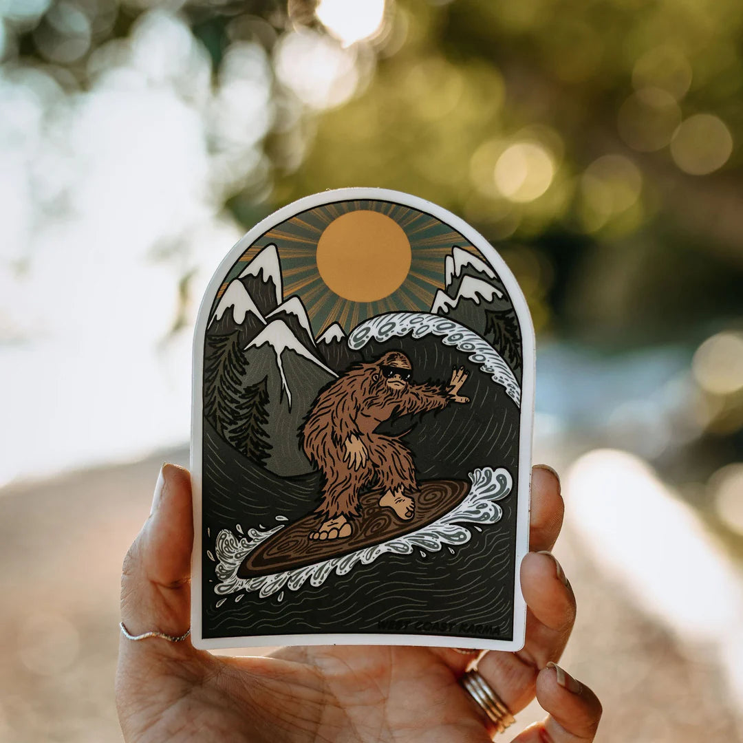 West Coast Karma Sticker Surfing Sasquatch