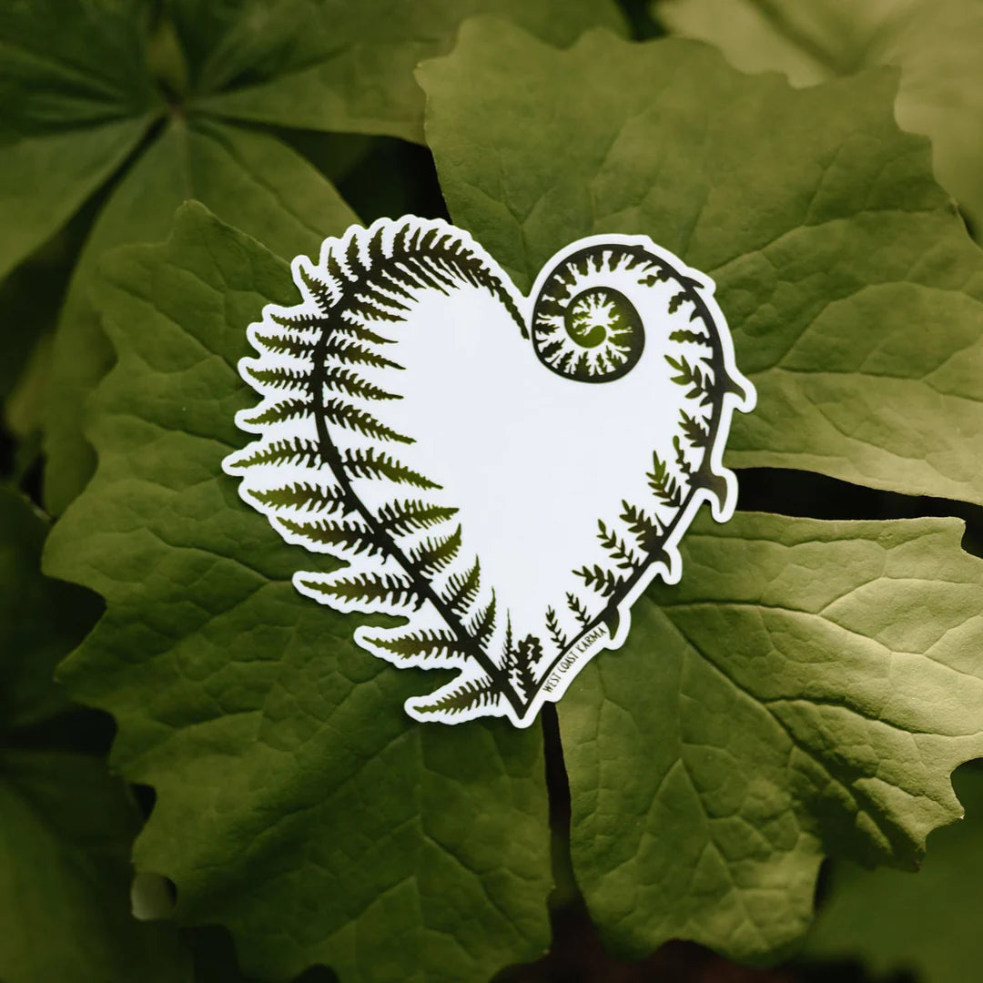 West Coast Karma Sticker Green Colour Fern Heart