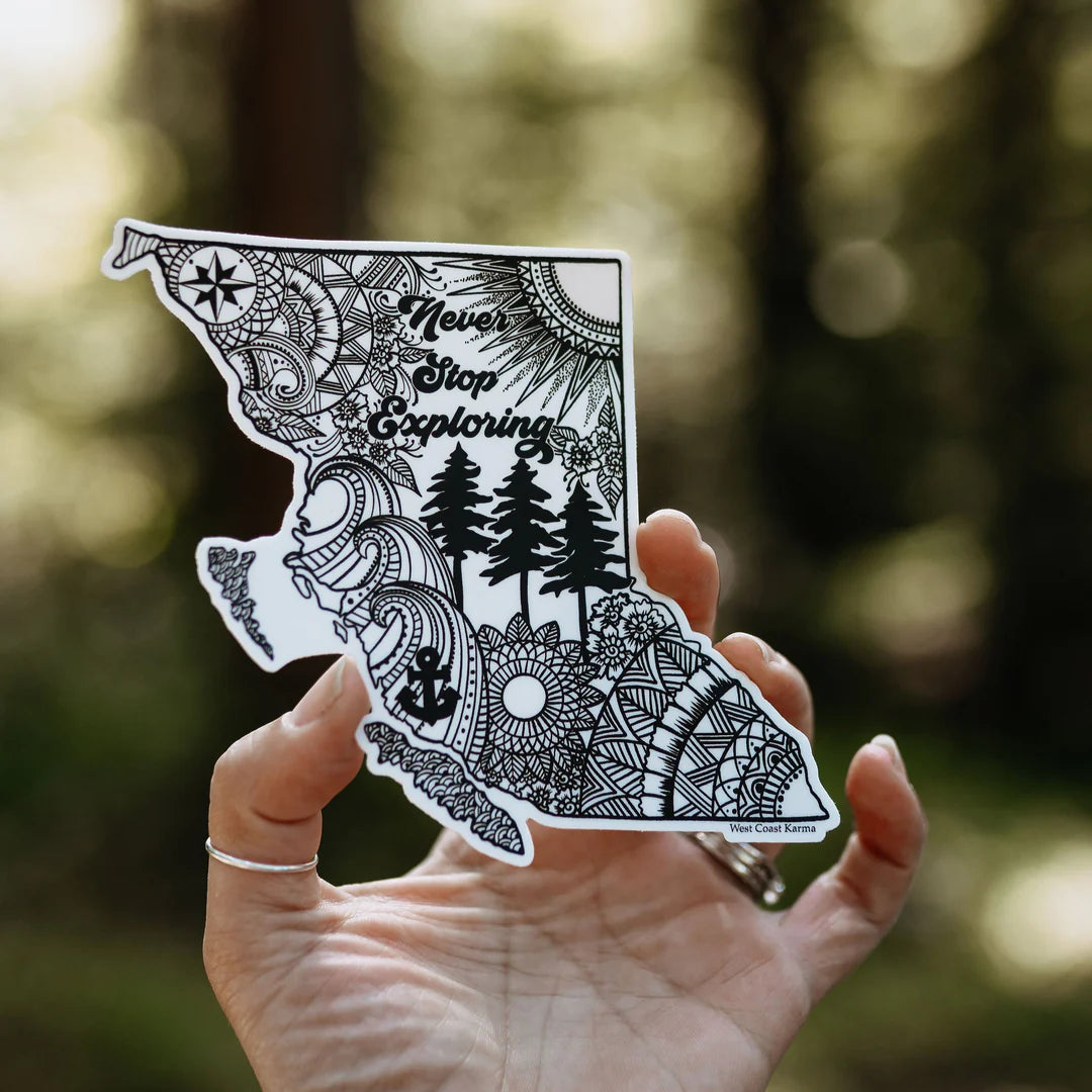 West Coast Karma Sticker Never Stop Exploring BC