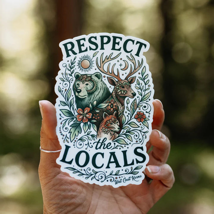 West Coast Karma Sticker Colourful Respect the Locals Forest Animals