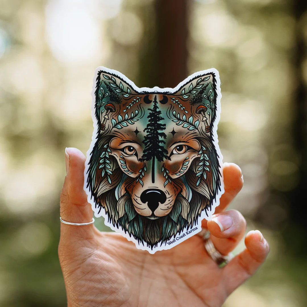 West Coast Karma Sticker Colourful Forest Wolf