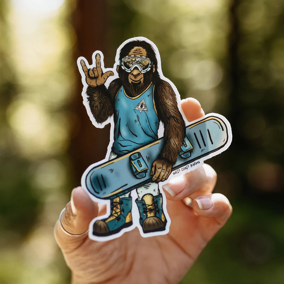 West Coast Karma Sticker Colourful Snowboarding Sasquatch