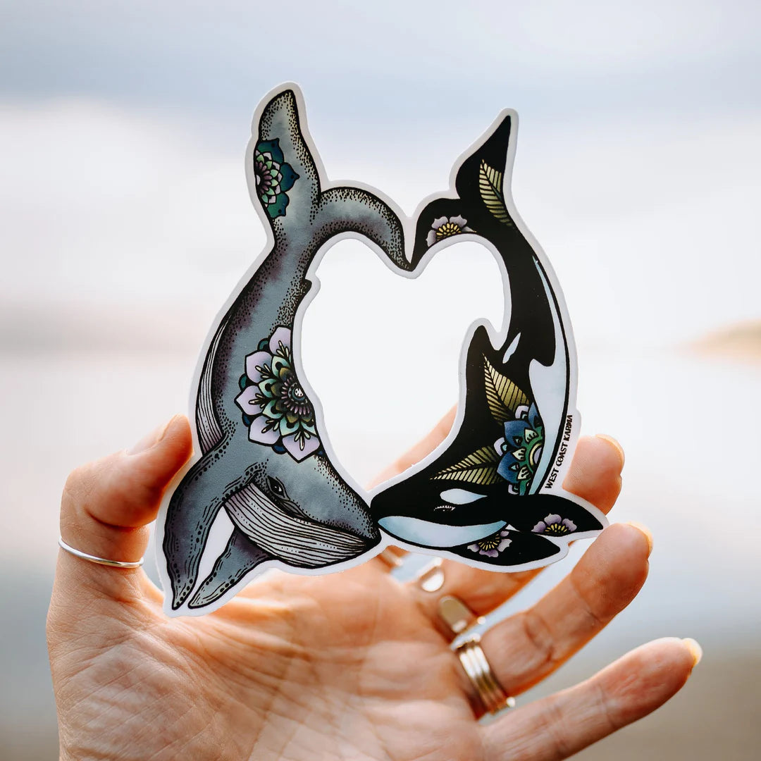West Coast Karma Sticker Colourful Orca & Humpback Heart